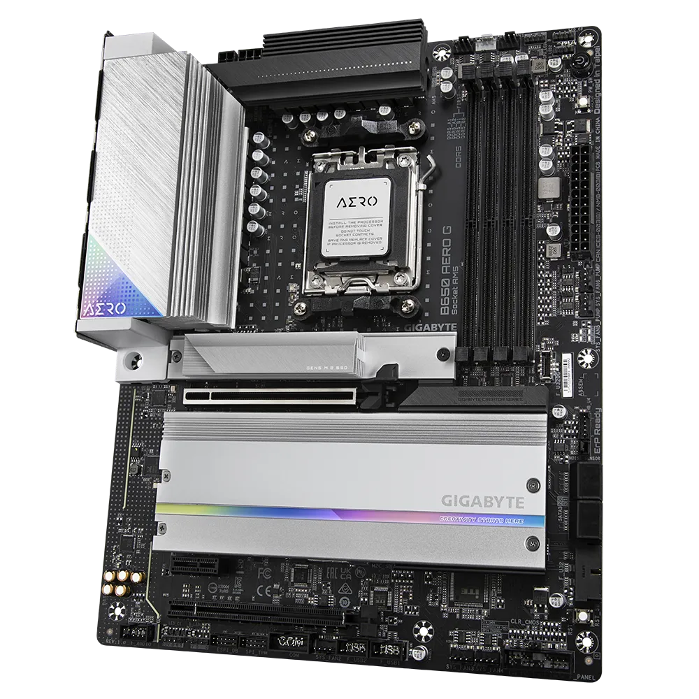 GIGABYTE Mainboard Desktop B650 AERO G (AM5, 4x DDR5 256GB, 1x PCI-E 4.0 x16x16, 1x PCI-E 4.0 x16x4, 1x PCI-E 3.0 x16x1, 1x M.2 PCIe 5.0, 2x M.2 PCIe 4.0, 4x SATA, 1x DP, 1x HDMI, 1x USB Type-C, 7x US-5