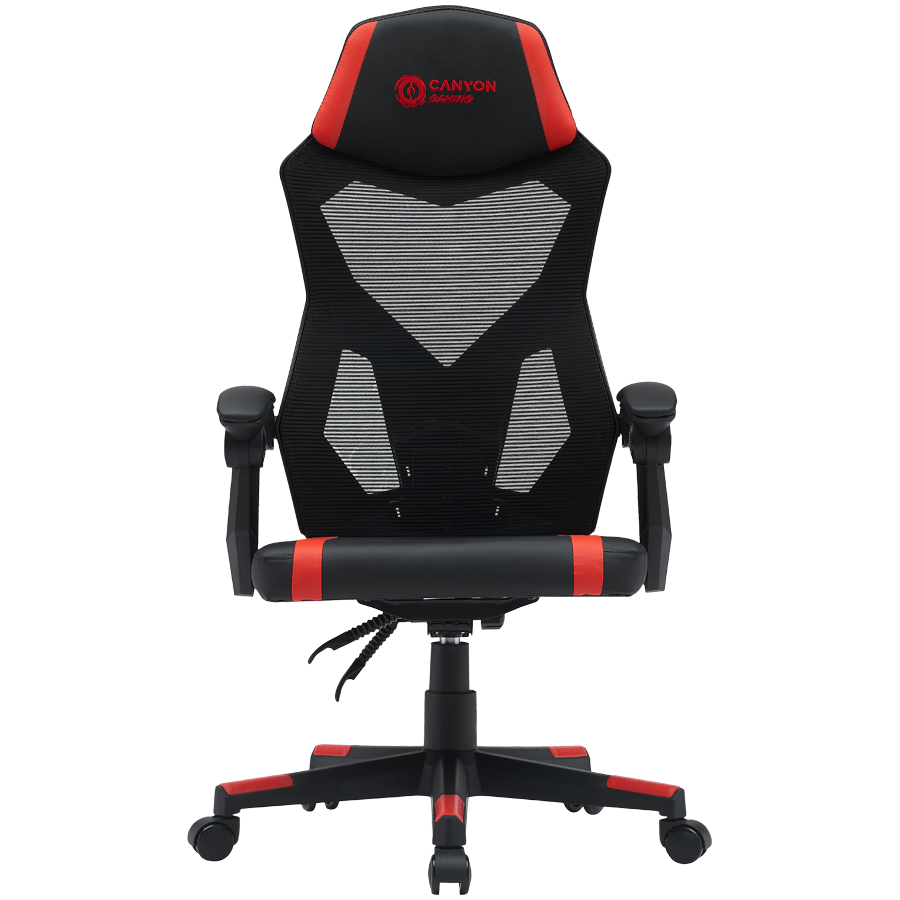 Gaming stolica CANYON Flow MCH01 (Crna/Crvena, Mrežasti naslon, Podesivi naslon, PU kožni nasloni za ruke, Plastični okvir)-0