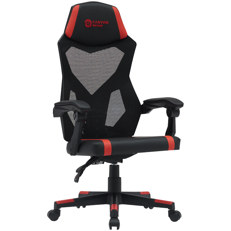 Gaming stolica CANYON Flow MCH01 (Crna/Crvena, Mrežasti naslon, Podesivi naslon, PU kožni nasloni za ruke, Plastični okvir)-1