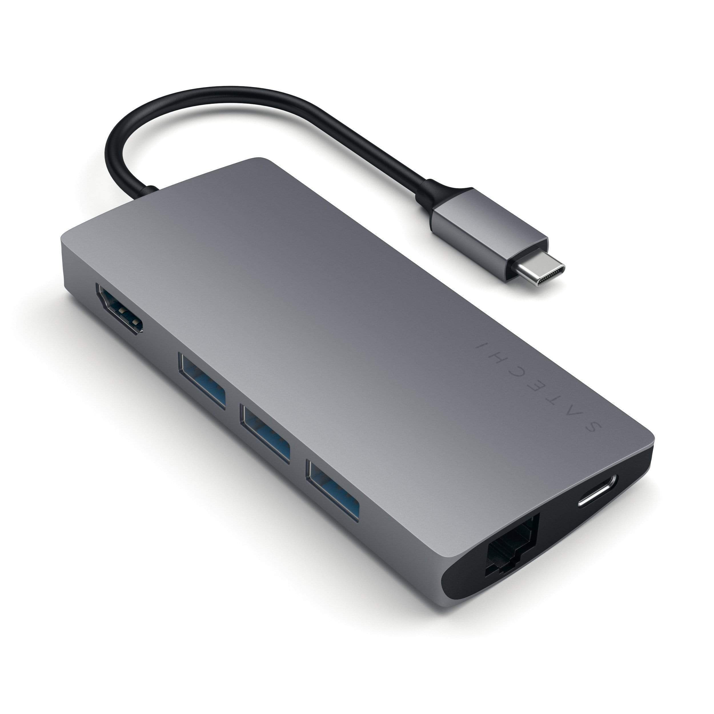 Satechi Aluminium Type-C Multi-Port Adapter (HDMI 4K,3x USB 3.0,MicroSD,Ethernet V2) - Space Grey-0