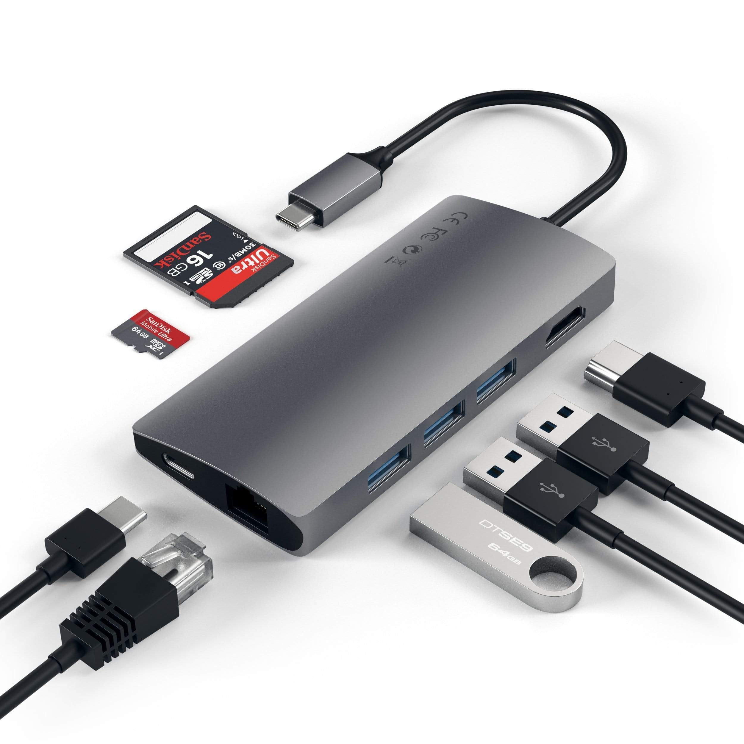 Satechi Aluminium Type-C Multi-Port Adapter (HDMI 4K,3x USB 3.0,MicroSD,Ethernet V2) - Space Grey-1