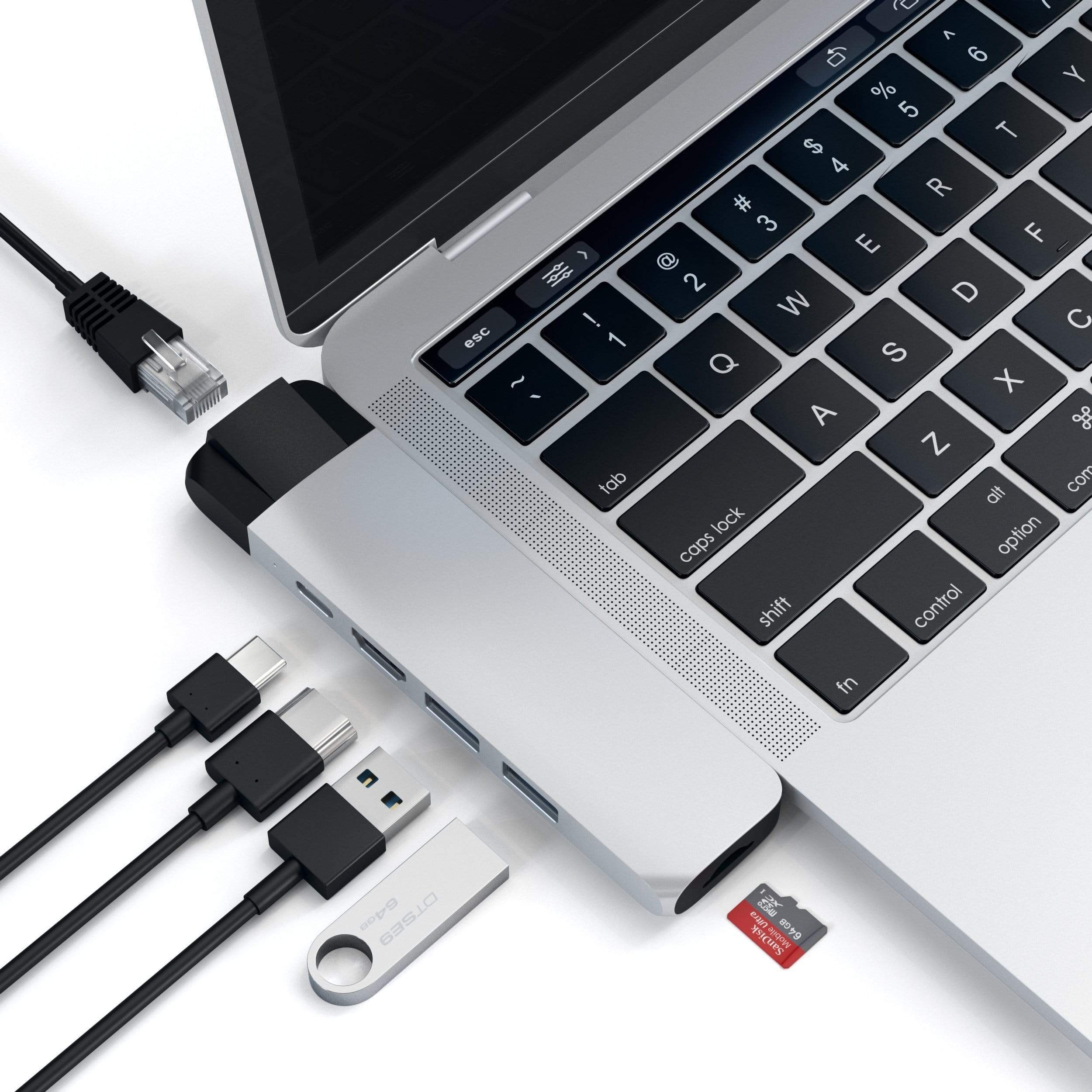SATECHI Aluminium Type-C PRO Hub (HDMI 4K, PassThroughCharging, 1x USB3.0, 1xSD, Ethernet) - Srebrni-8