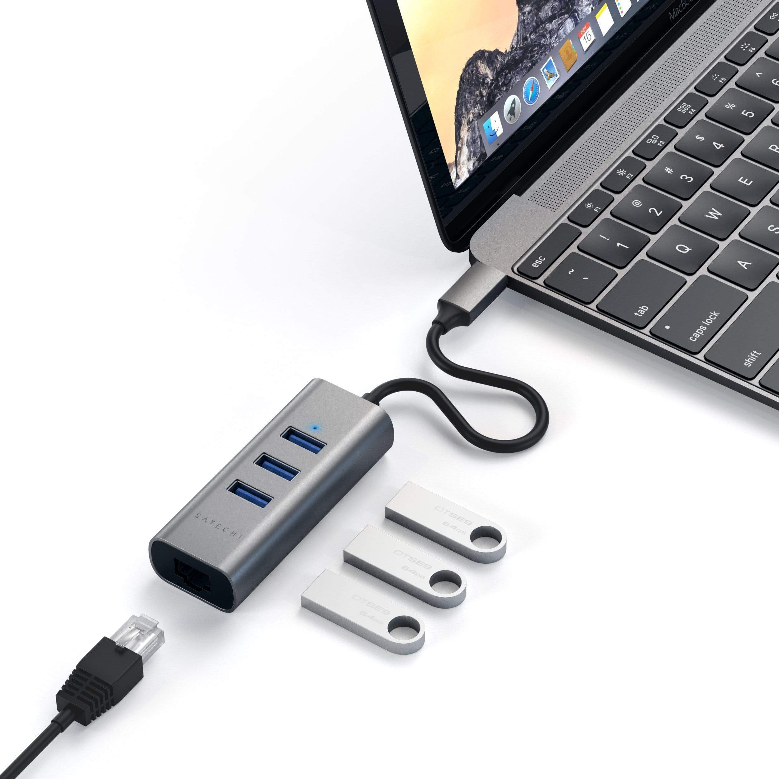 Adapter SATECHI Aluminium Type-C Hub (3x USB 3.0, Ethernet) - Space Grey-1