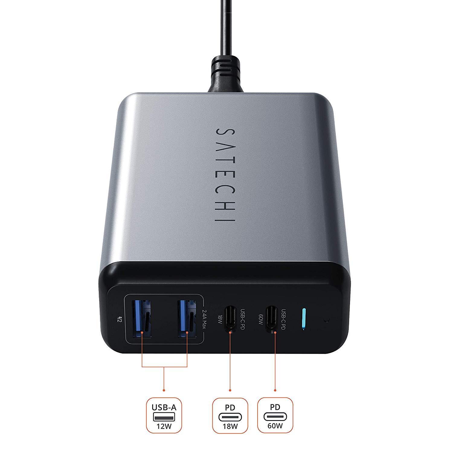 Satechi 75W Dual Type-C PD Travel Charger (2x USB-A,1x USB-C PD 18W,1x USB-C PD 60W) - Space Grey-5