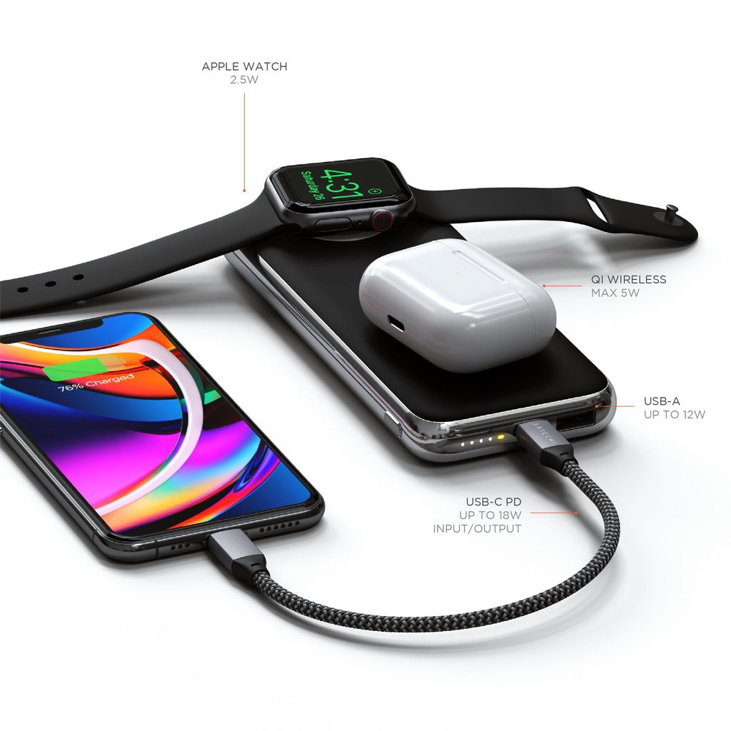 Power Bank SATECHI Quatro Wireless Qi Wireless 5W, AW 2.5W, USB-C PD 18W, USB-A 12W - Space Grey-8