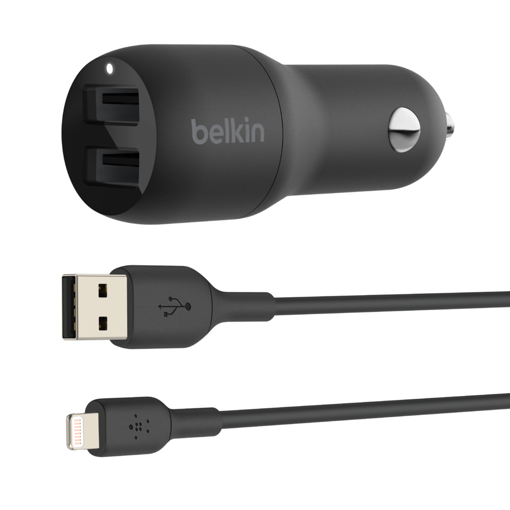 Auto punjač BELKIN BOOST_CHARGE Dual USB-A 24W + USB-A do Lightning kabela - crna-0