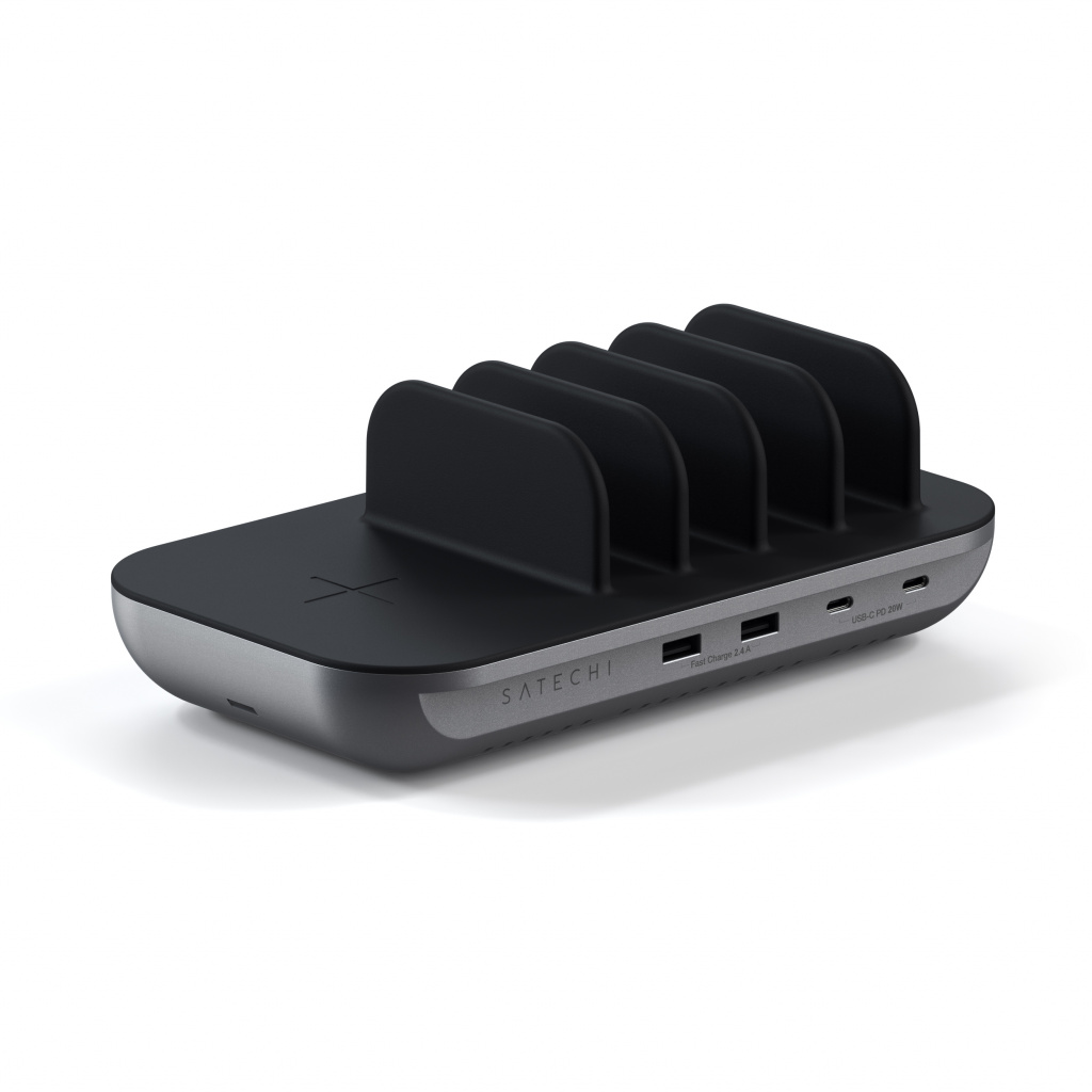 Satechi Dock 5 Multi device charging station with EU plug (2xUSB-C PD 20 W, 2x USB-A 12W, Wireless) - Space Grey-0