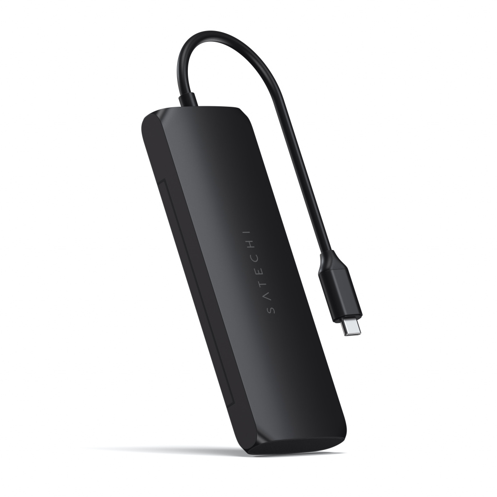 Satechi Aluminium USB-C Hybrid Multiport adapter (SSD Enclosure, HDMI 4K, 2 x USB-A 3.1 Gen 2 up to 10 Gbps) - crna