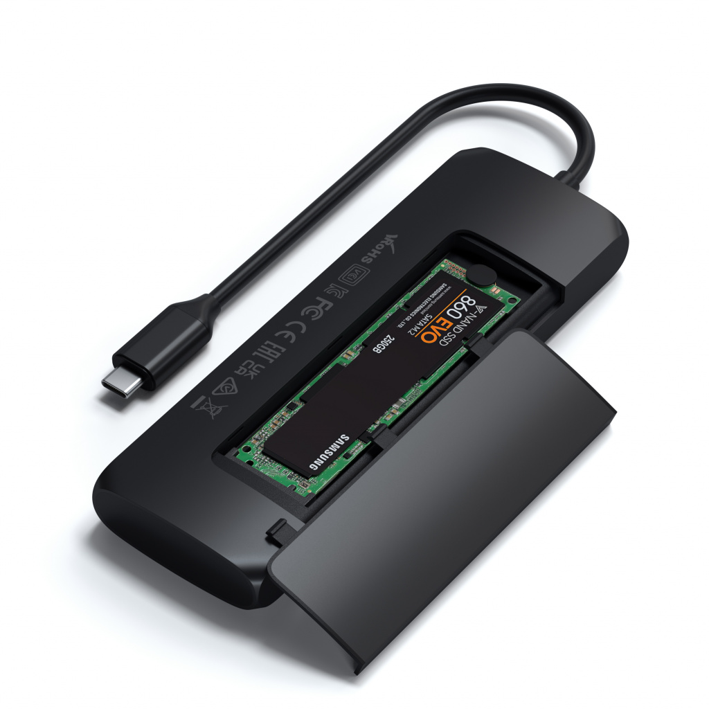 Satechi Aluminium USB-C Hybrid Multiport adapter (SSD Enclosure, HDMI 4K, 2 x USB-A 3.1 Gen 2 up to 10 Gbps) - crna-2