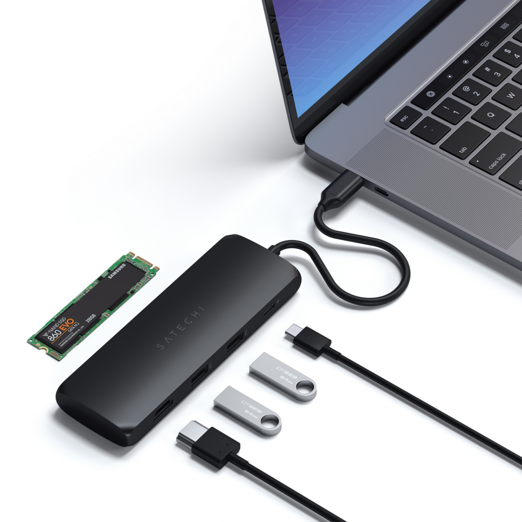 Satechi Aluminium USB-C Hybrid Multiport adapter (SSD Enclosure, HDMI 4K, 2 x USB-A 3.1 Gen 2 up to 10 Gbps) - crna-5