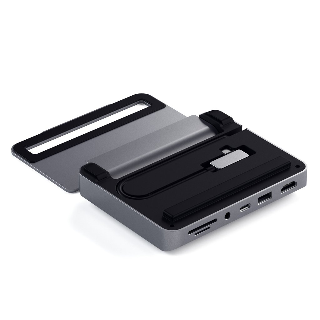 SATECHI Aluminium Stand & Hub za iPad Pro (USB-C PD do 60W, 4K HDMI(60Hz), USB-A, SDcard, audio 3.5mm) - Space Grey-1