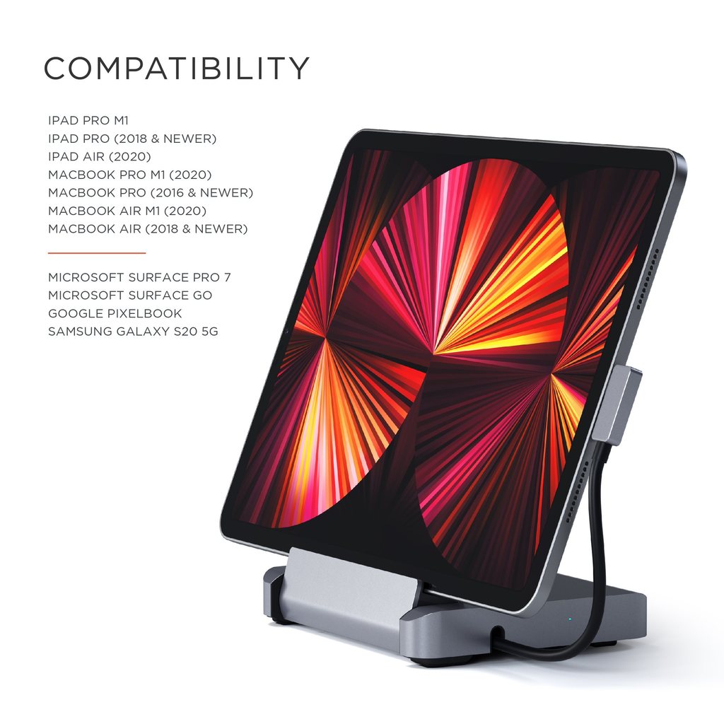 SATECHI Aluminium Stand & Hub za iPad Pro (USB-C PD do 60W, 4K HDMI(60Hz), USB-A, SDcard, audio 3.5mm) - Space Grey-6
