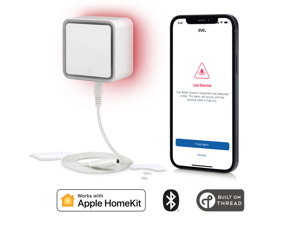 Pametni senzor curenja vode EVE Water Guard (100 dB sirena, 2 m kabel, Thread, Apple HomeKit, bijela boja)-2