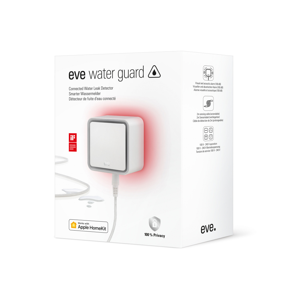Pametni senzor curenja vode EVE Water Guard (100 dB sirena, 2 m kabel, Thread, Apple HomeKit, bijela boja)-3