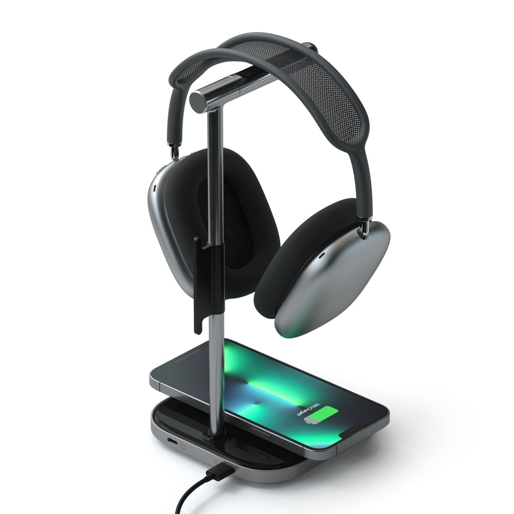Satechi 2-IN-1 Headphone Stand w Wireless Charger USB-C (Cable inc., Adapter not inc.) - Space Grey)-1