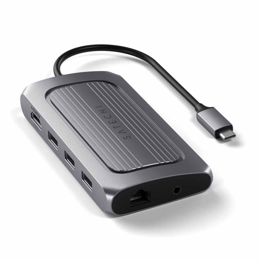 Satechi Aluminium USB4 Multiport Adapter w 8K HDMI (1x8K HDMI/30Hz, USB-C PD 100W, Ethernet, 2xUSB-A 3.2, 1xUSB-A 2.0, Micro/SD, 3.5mm audio) - Space Grey-0
