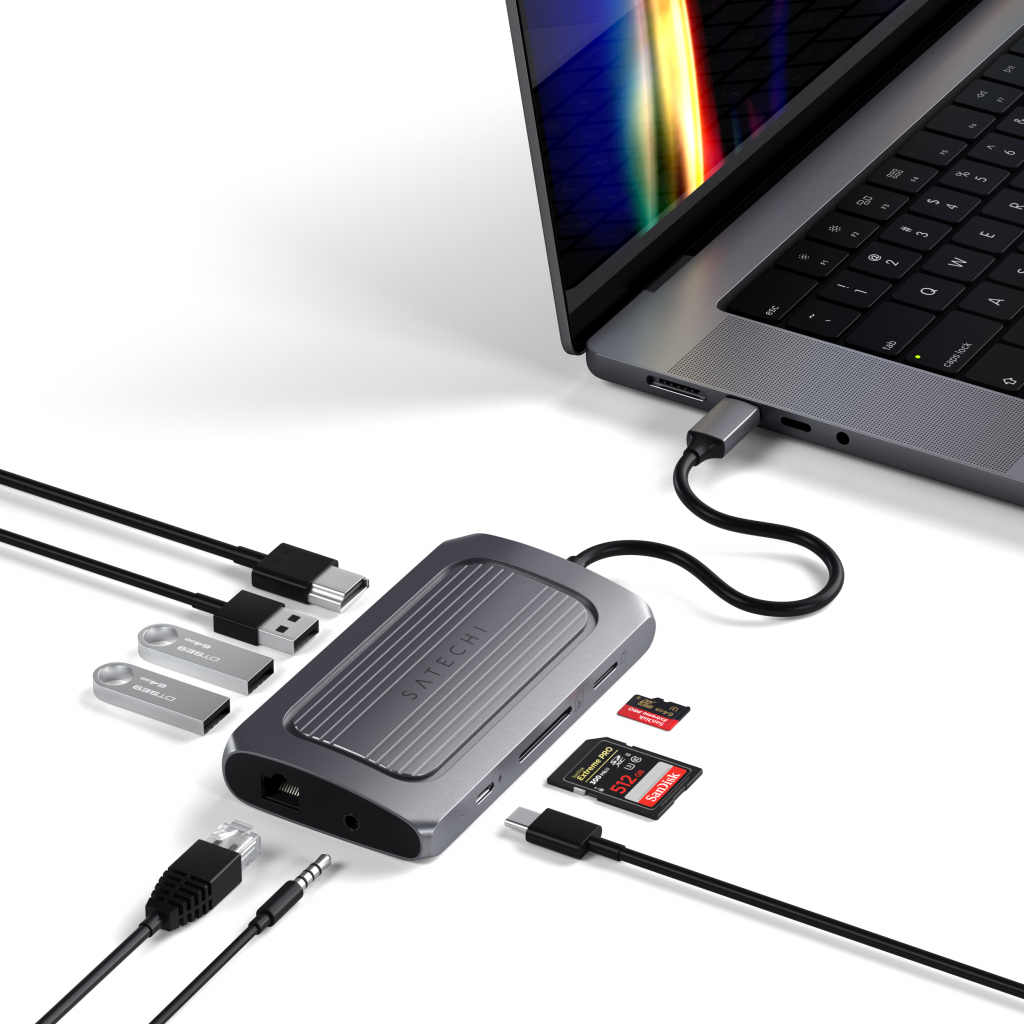 Satechi Aluminium USB4 Multiport Adapter w 8K HDMI (1x8K HDMI/30Hz, USB-C PD 100W, Ethernet, 2xUSB-A 3.2, 1xUSB-A 2.0, Micro/SD, 3.5mm audio) - Space Grey-1