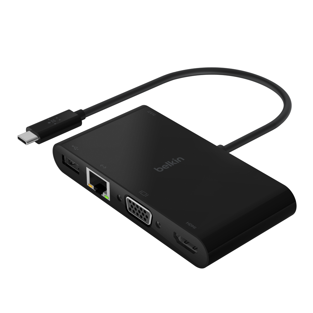 Adapter Belkin USB-C Multimedia + Charge (GBE, HDMI, VGA, USB-A, 100W PD) - crna