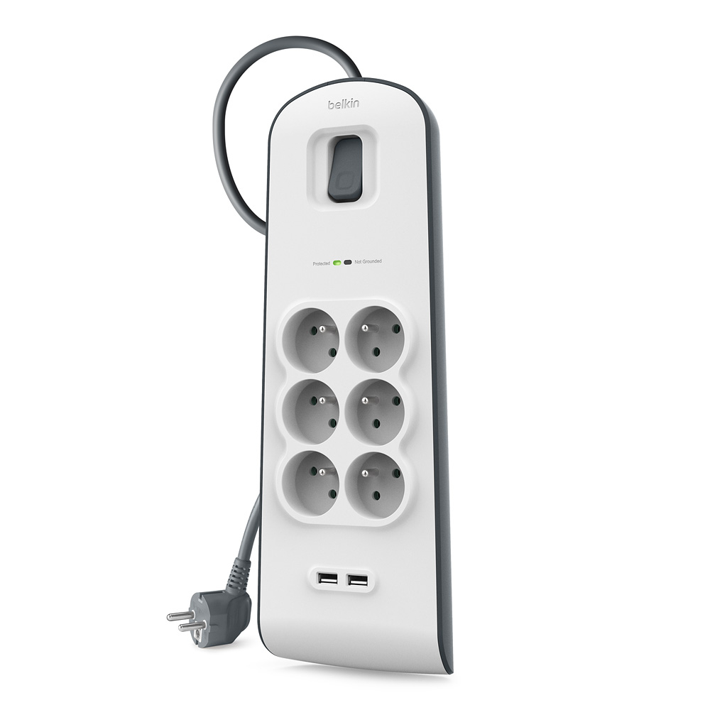 Belkin 2 -4 Amp USB Charging 6-outlet Surge Protection Strip - 2M - crna/White-0