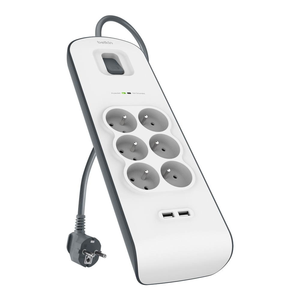 Belkin 2 -4 Amp USB Charging 6-outlet Surge Protection Strip - 2M - crna/White-1