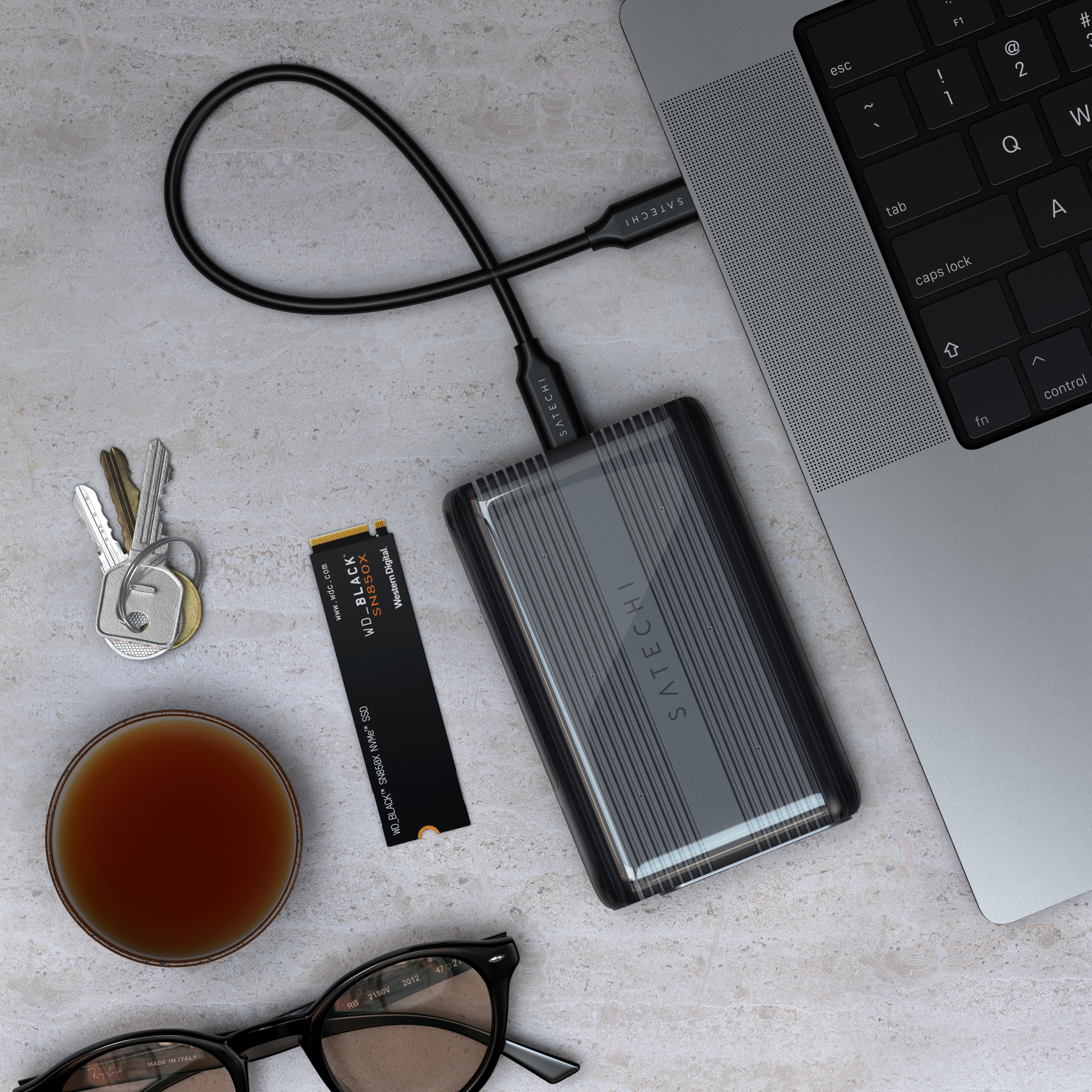 Satechi USB4 NVMe SSD Pro Enclosure (M.2 NVMe Drives 2280/2260/2242mm-16TBmax,PCI-E Gen 4x4,max bandwidth 8GB/s; reading/writing 3840MB/s ) - Grey-5