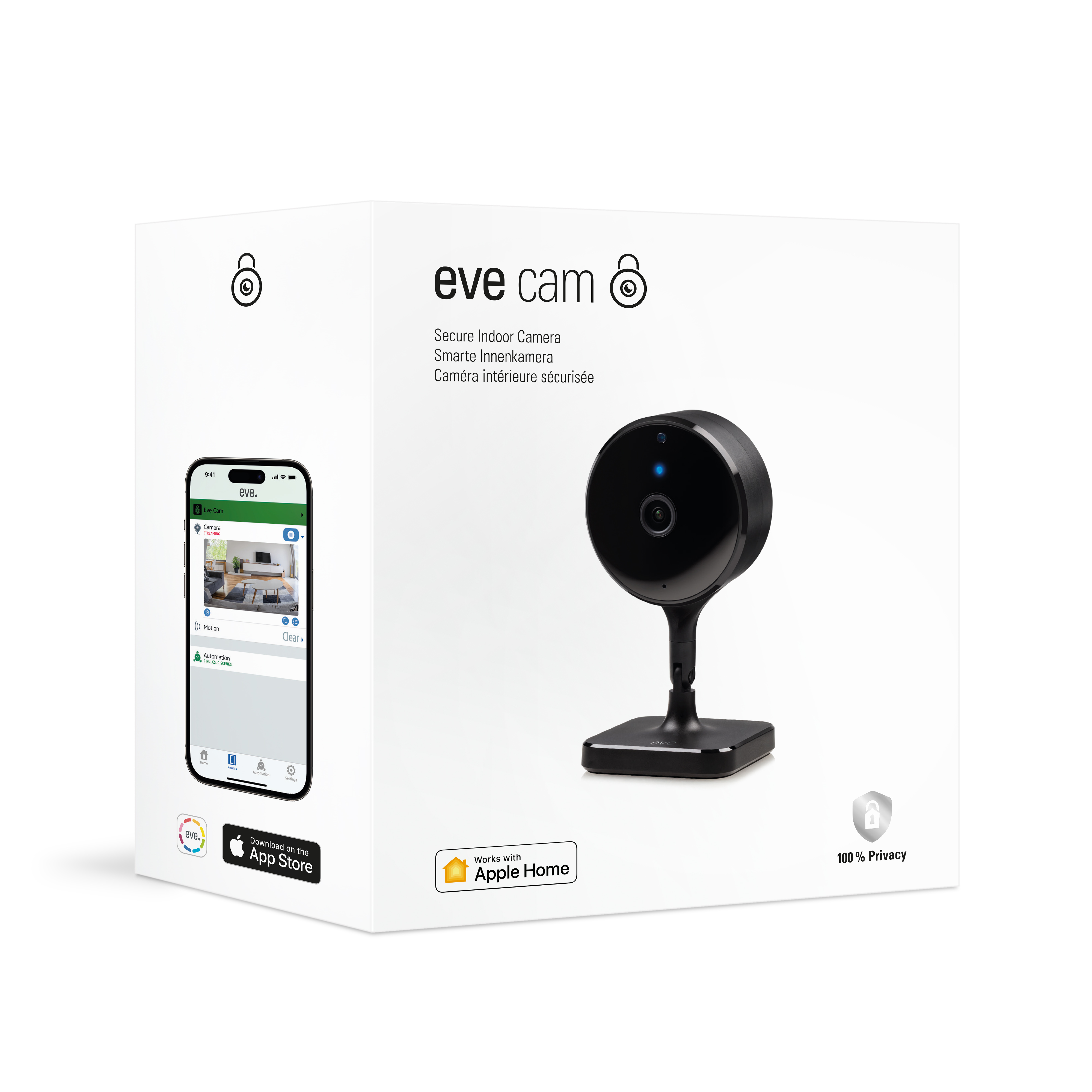 Pametna unutarnja kamera EVE Cam (1080p, 150°, noćni vid, Apple HomeKit, crna boja)-2