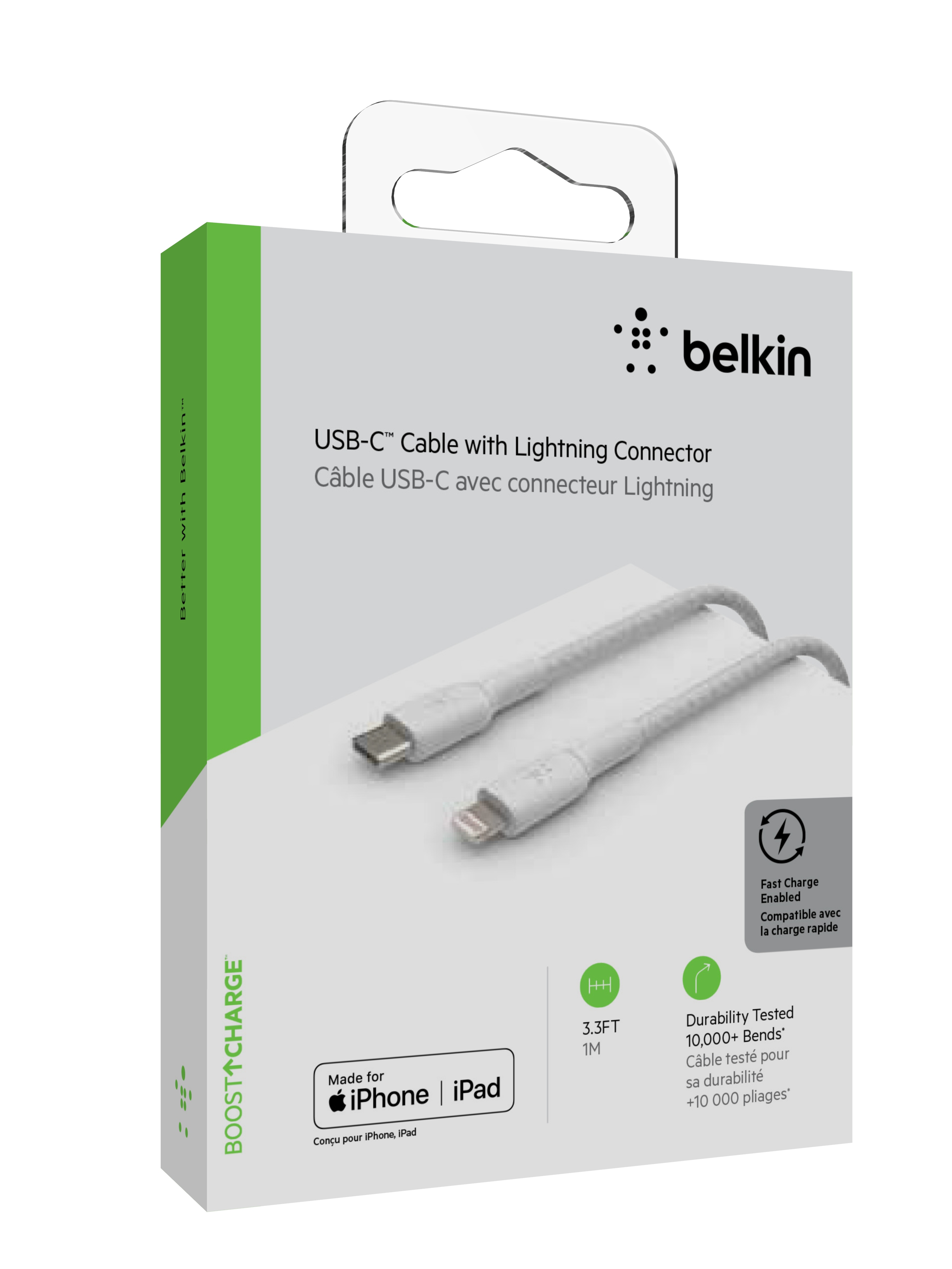 Belkin BOOST CHARGE USB-C to Lightning Cable, Braided - 1M - White-1