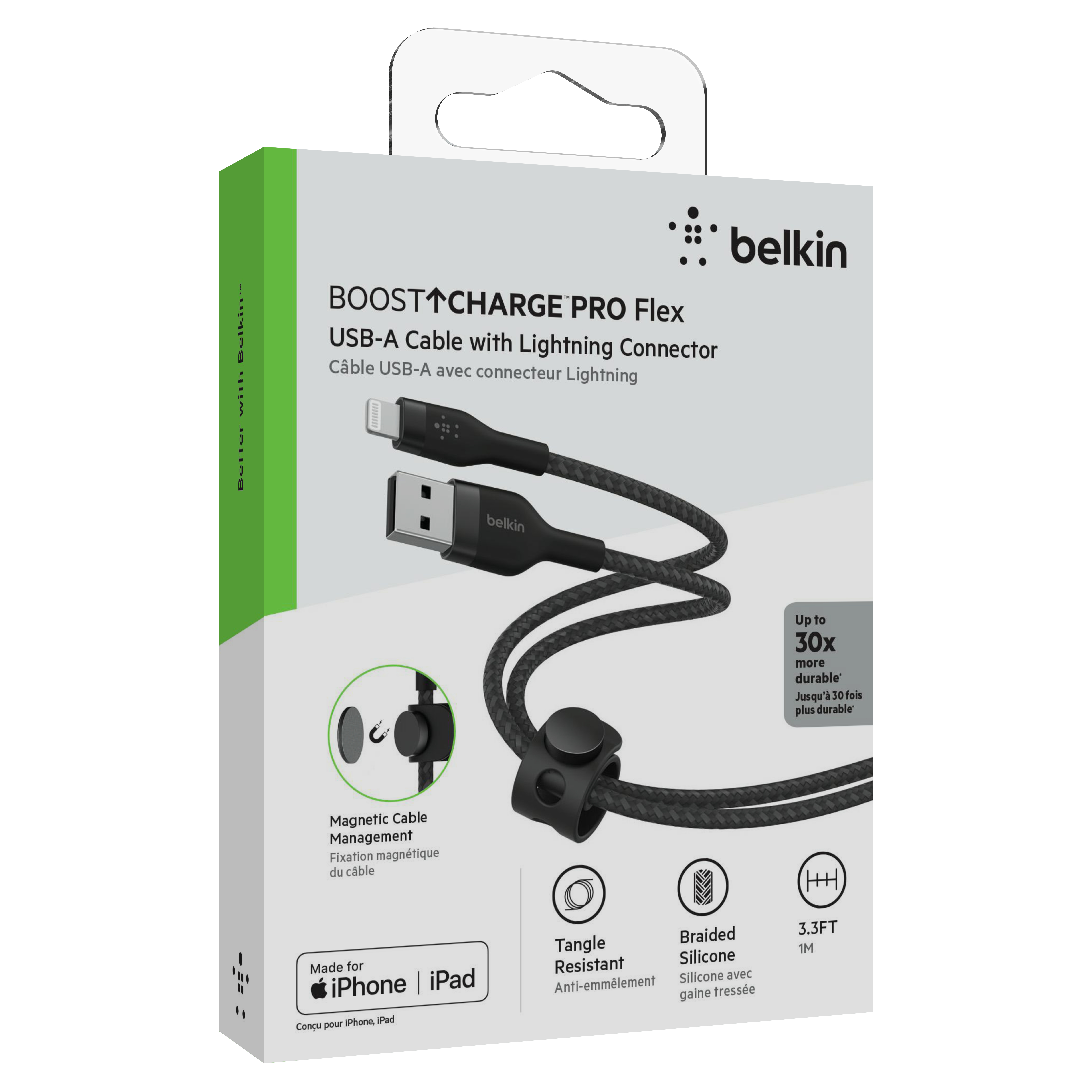 Kabel Belkin BOOST CHARGE PRO Flex USB-A to LTG, Braided Silicone Cable - 1M (crna, silikonska oplata, pletena)-2