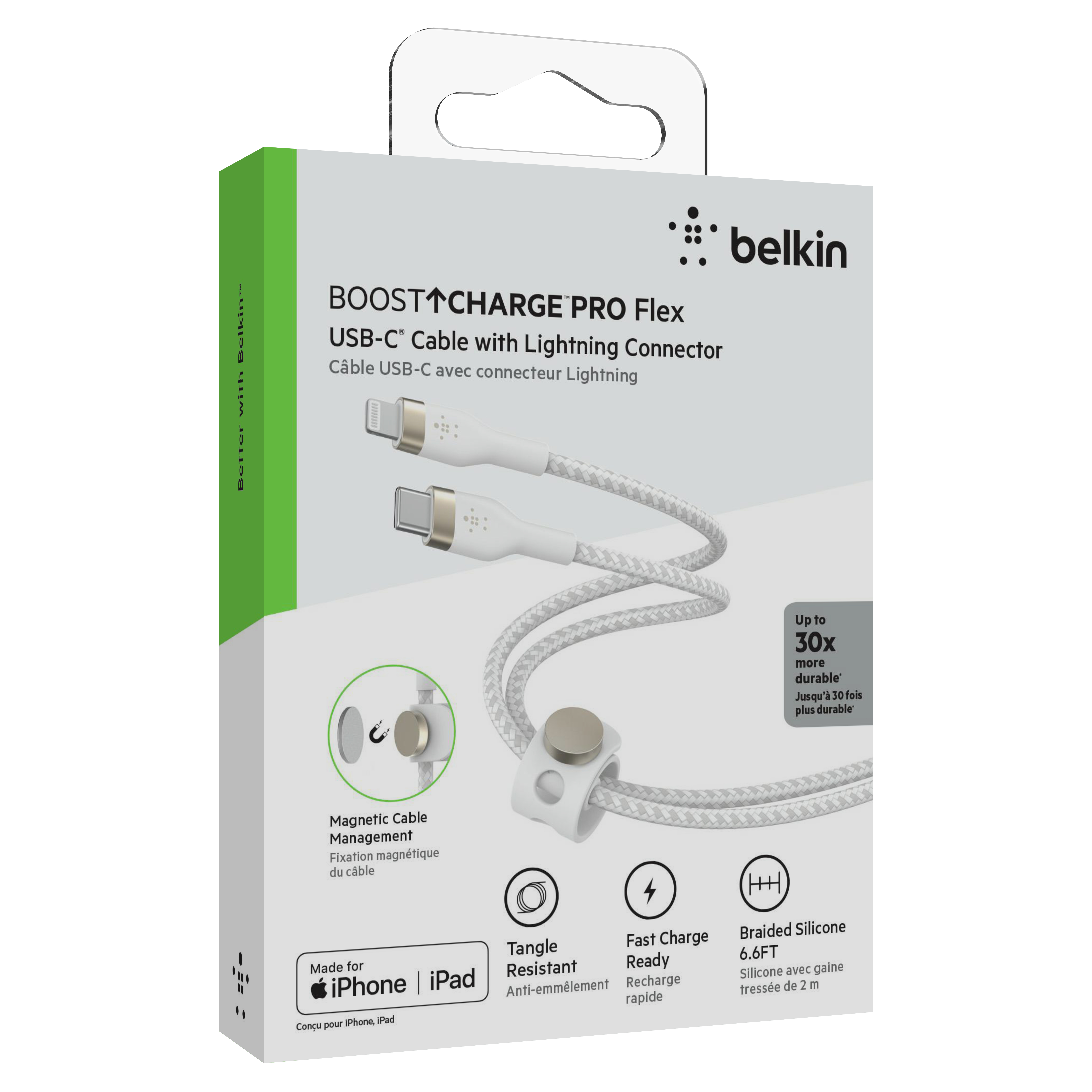 Kabel Belkin BOOST CHARGE PRO Flex USB-C do LTG, pleteni silikonski kabel - 2M - Bijeli-2
