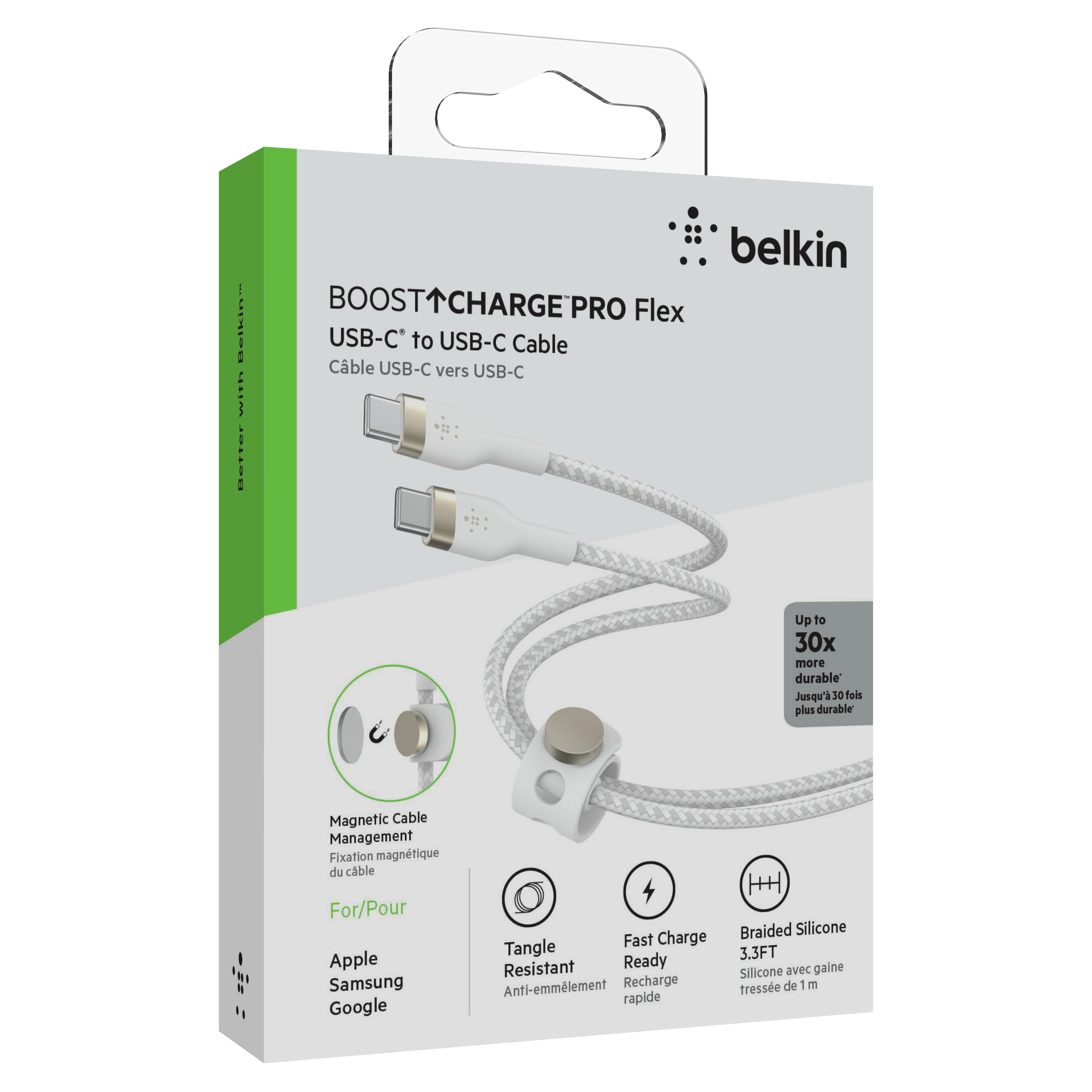 Belkin BOOST CHARGE PRO Flex USB-C to USB-C 2.0, Braided Silicone Cable - 1M - White-5