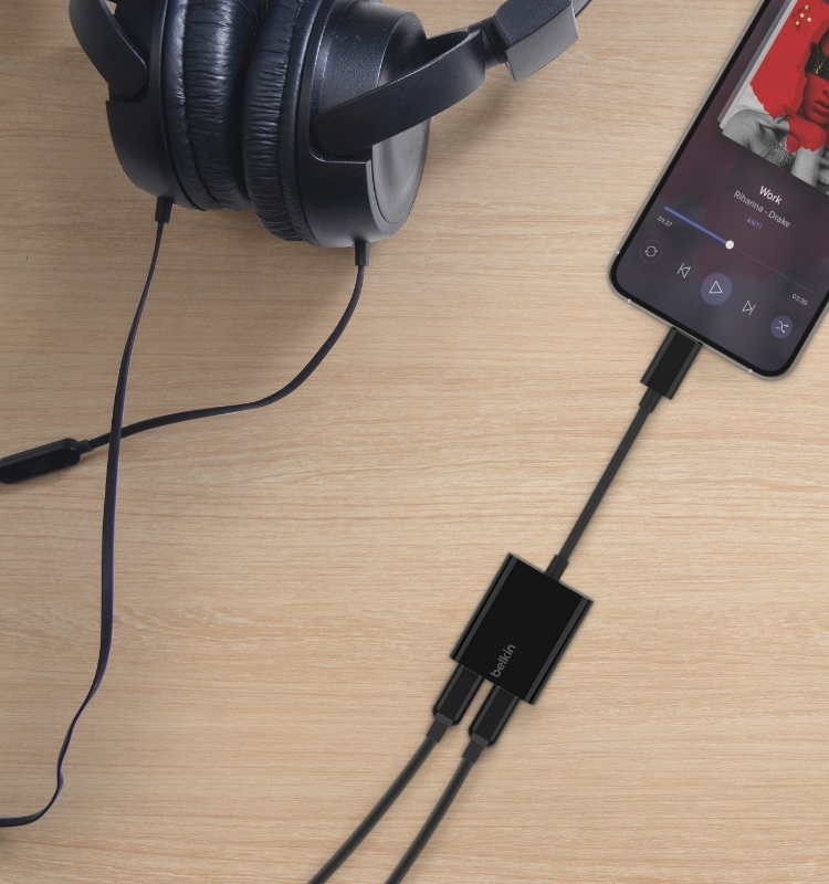 Belkin ROCKSTAR Dual USB-C Audio + Charge Adapter - crna-6