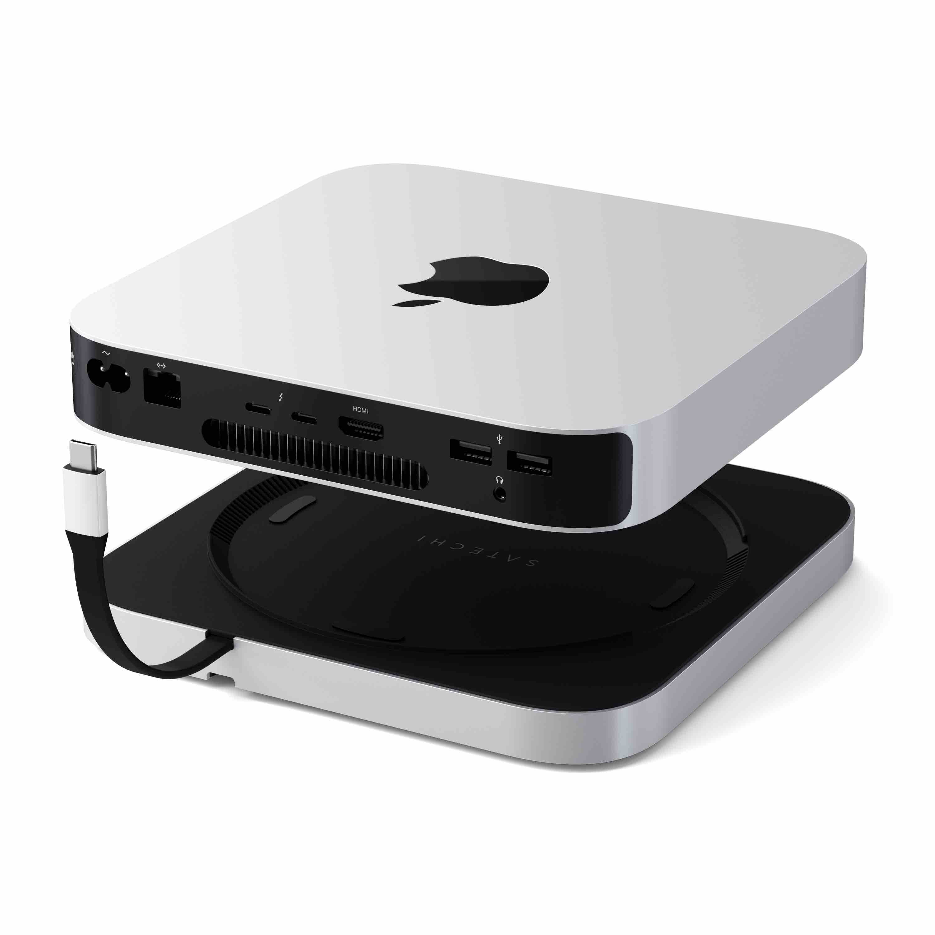 Satechi Stand & Hub For Mac Mini / Studio (1x USB-C 3.2, 1xUSB-A 3.2, 2x USB-A 3.0, 3.5mm Audio,1x Micro/SD, 1x NVMe/M.2 SATA SSD Enclosure Drive not included) - Silver-7
