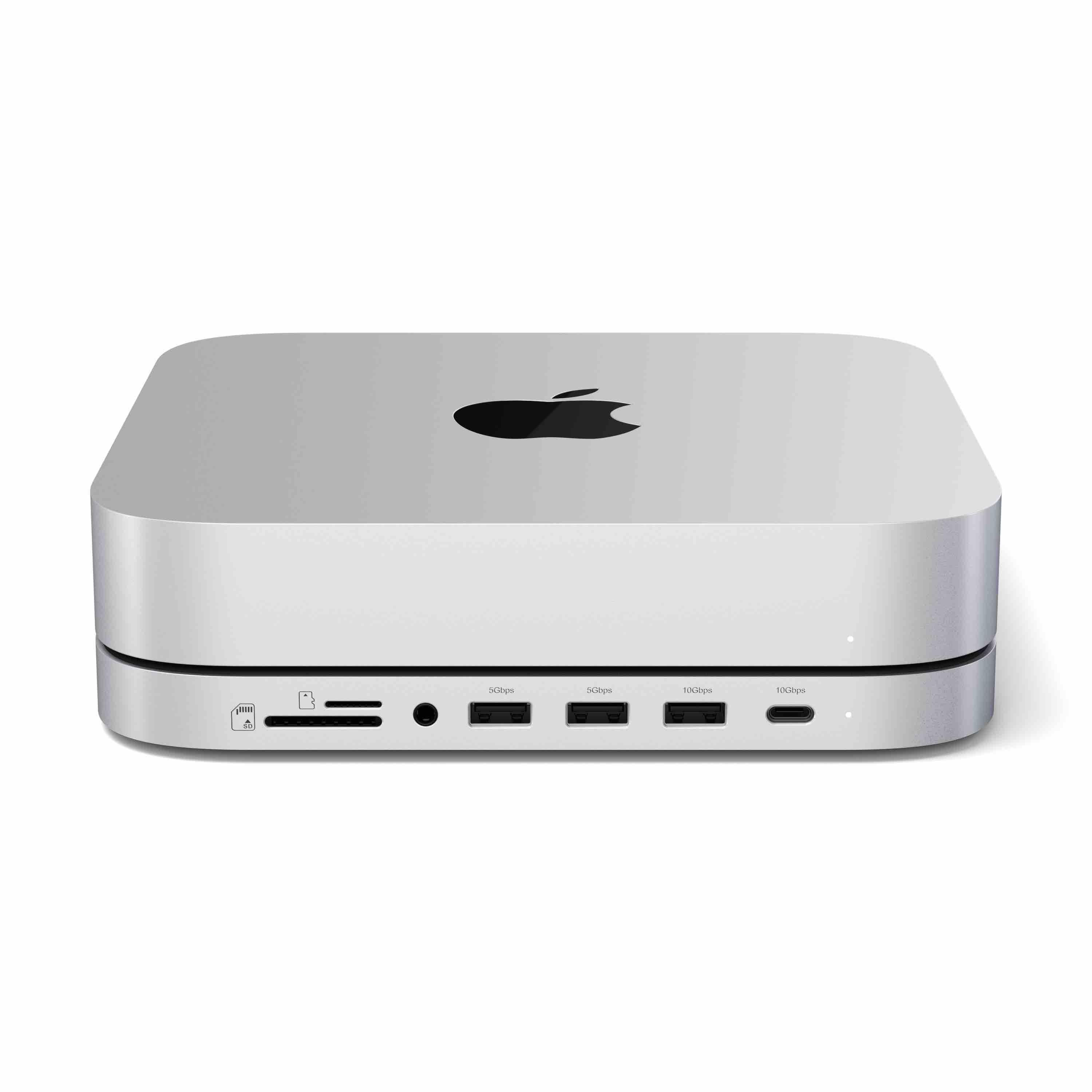 Satechi Stand & Hub For Mac Mini / Studio (1x USB-C 3.2, 1xUSB-A 3.2, 2x USB-A 3.0, 3.5mm Audio,1x Micro/SD, 1x NVMe/M.2 SATA SSD Enclosure Drive not included) - Silver-5