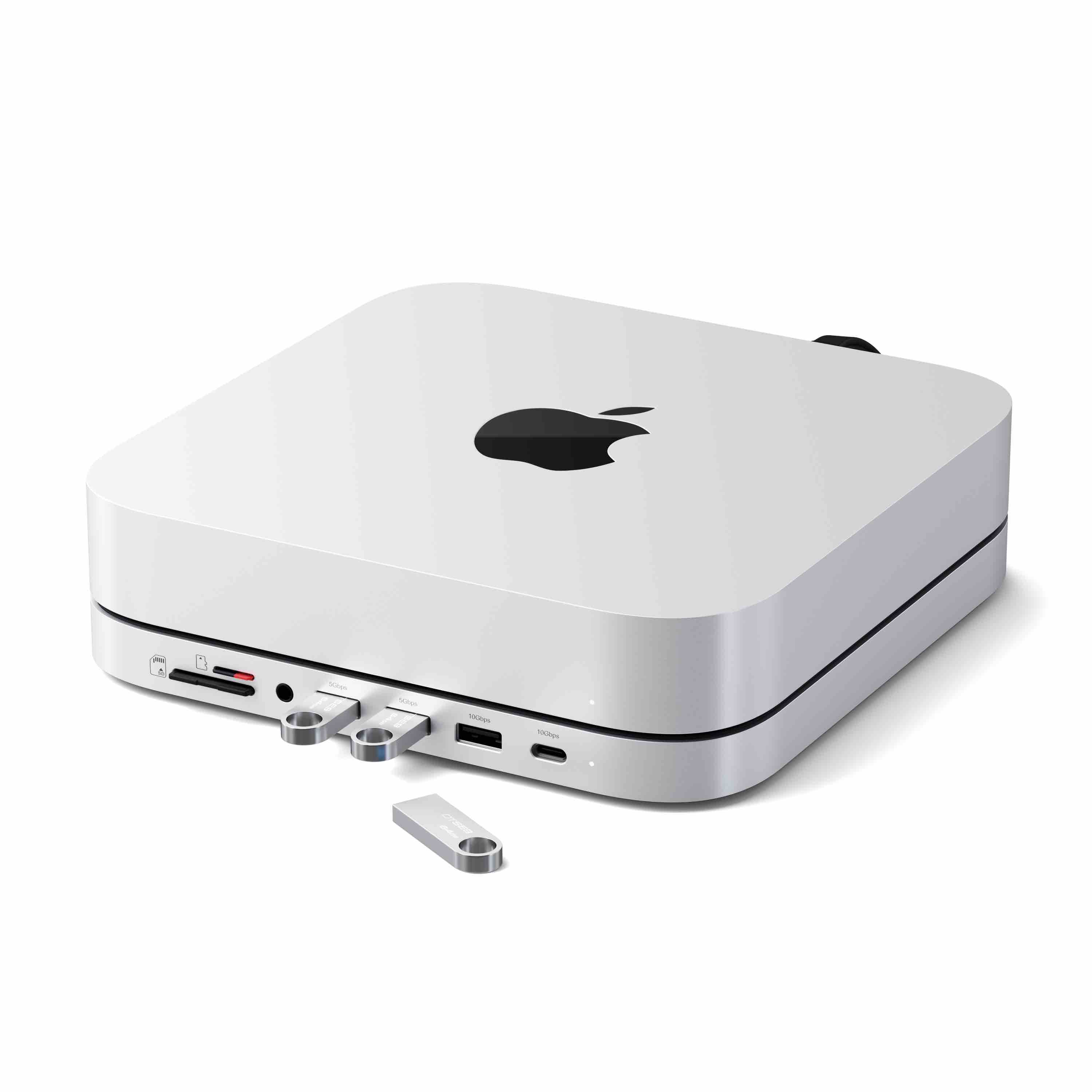 Satechi Stand & Hub For Mac Mini / Studio (1x USB-C 3.2, 1xUSB-A 3.2, 2x USB-A 3.0, 3.5mm Audio,1x Micro/SD, 1x NVMe/M.2 SATA SSD Enclosure Drive not included) - Silver-8