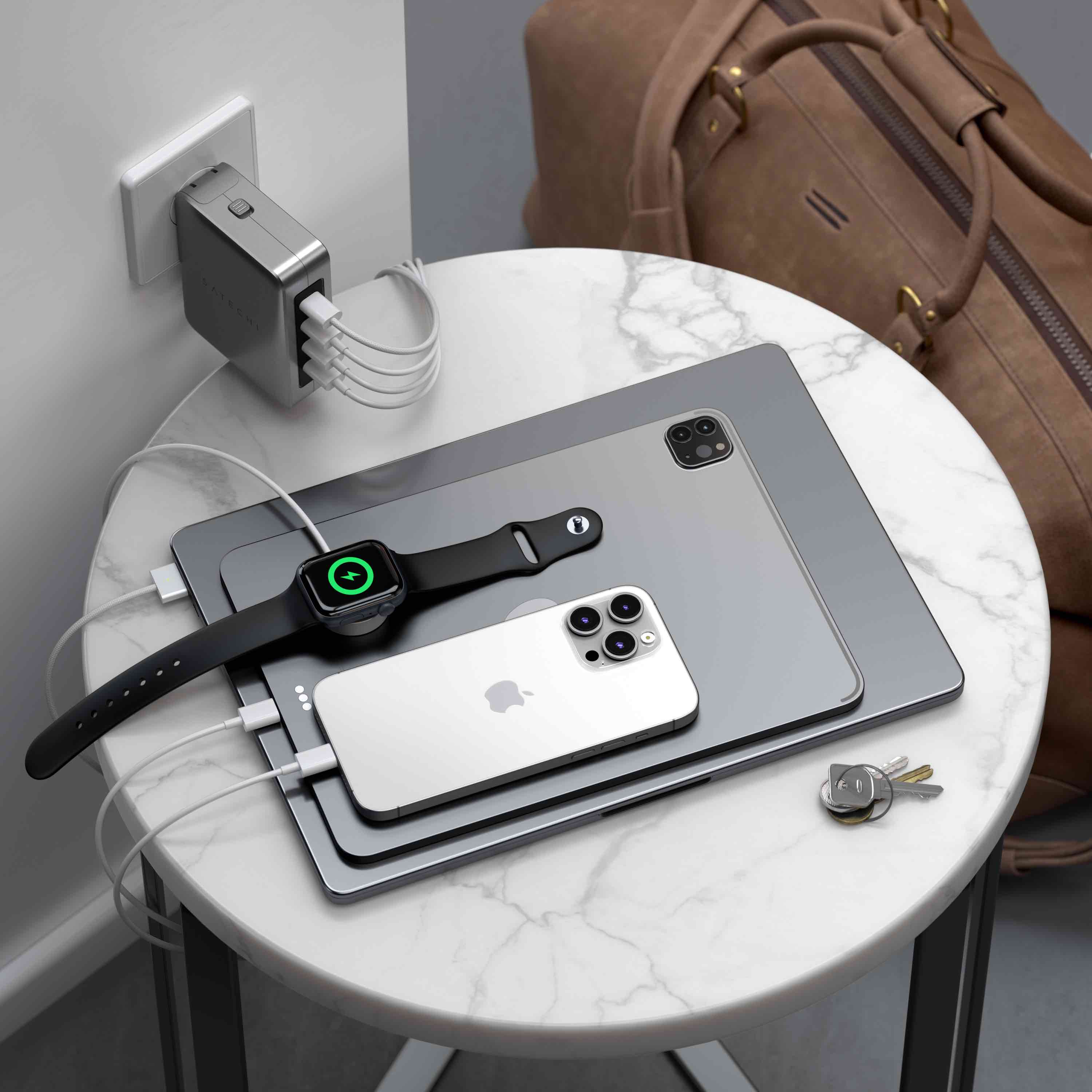 Punjač SATECHI Travel Charger 145W USB-C 4-Port (4x USB-C PD, UK-EU-AU-US adapter & mrežasta torbica uključeni) - Space Grey-2