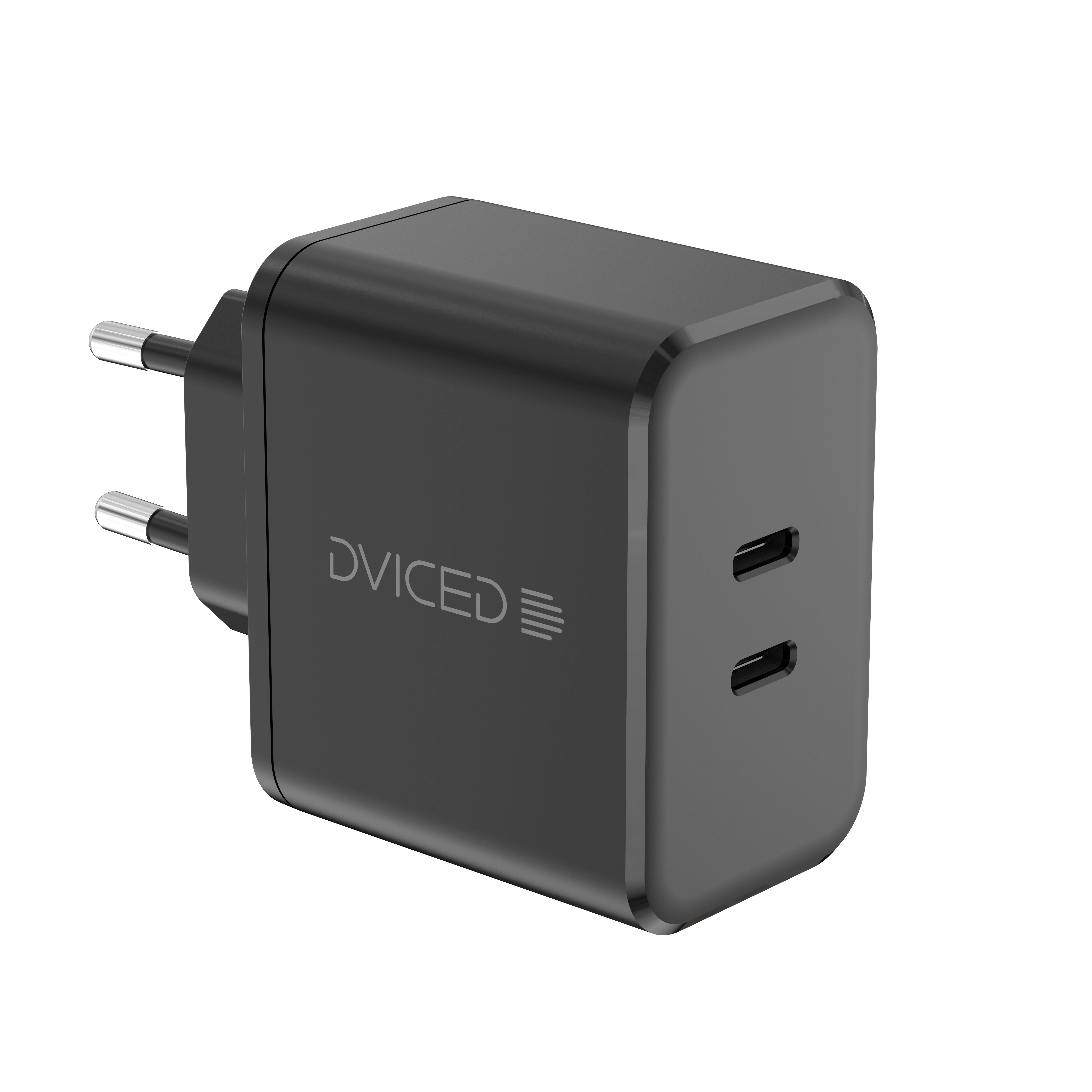 Punjač DVICED Wall charger 65W GaN 2 USB-C EU s kabelom - Crni