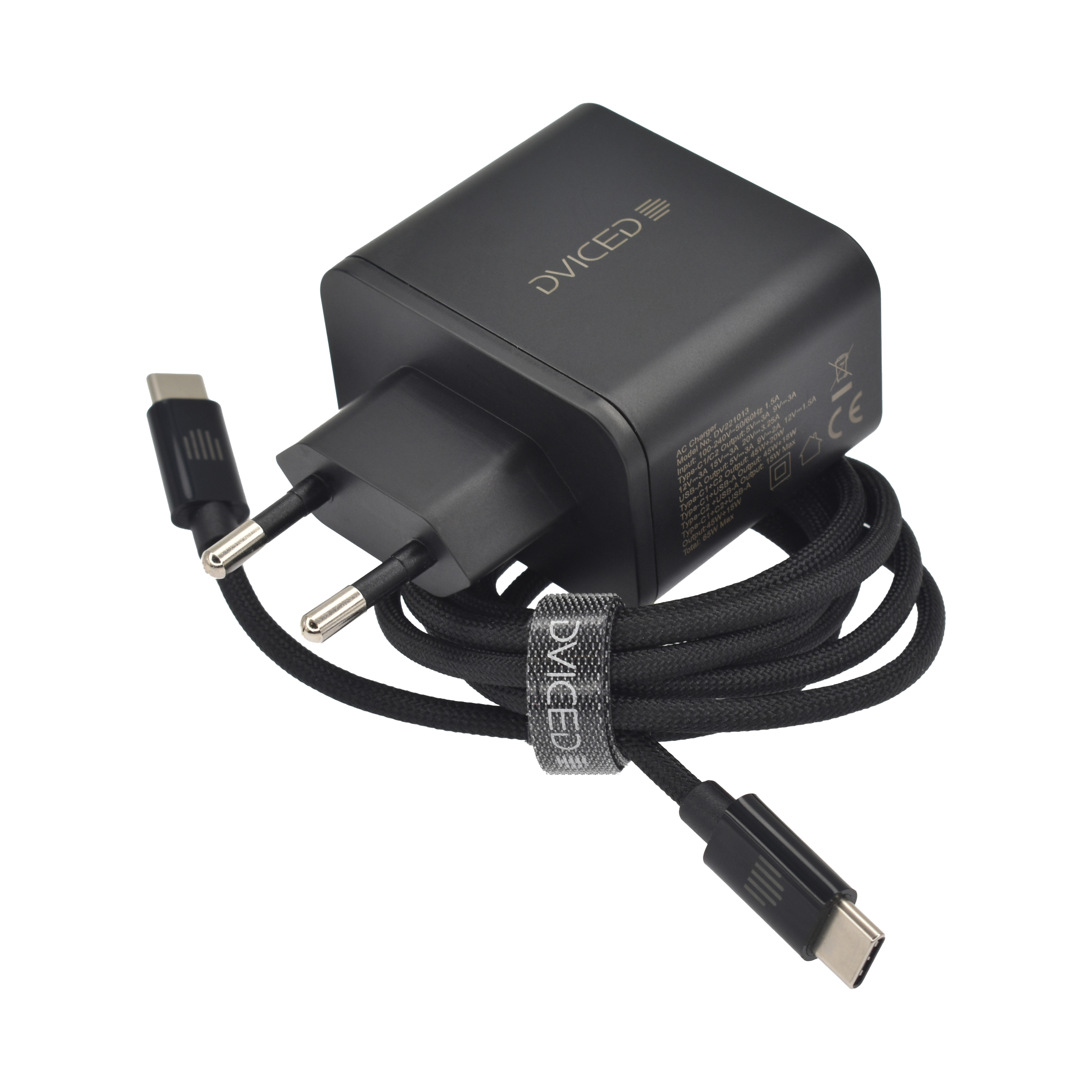 Punjač DVICED Wall charger 65W GaN (1 USB-A, 2 USB-C, EU, crna boja)-1
