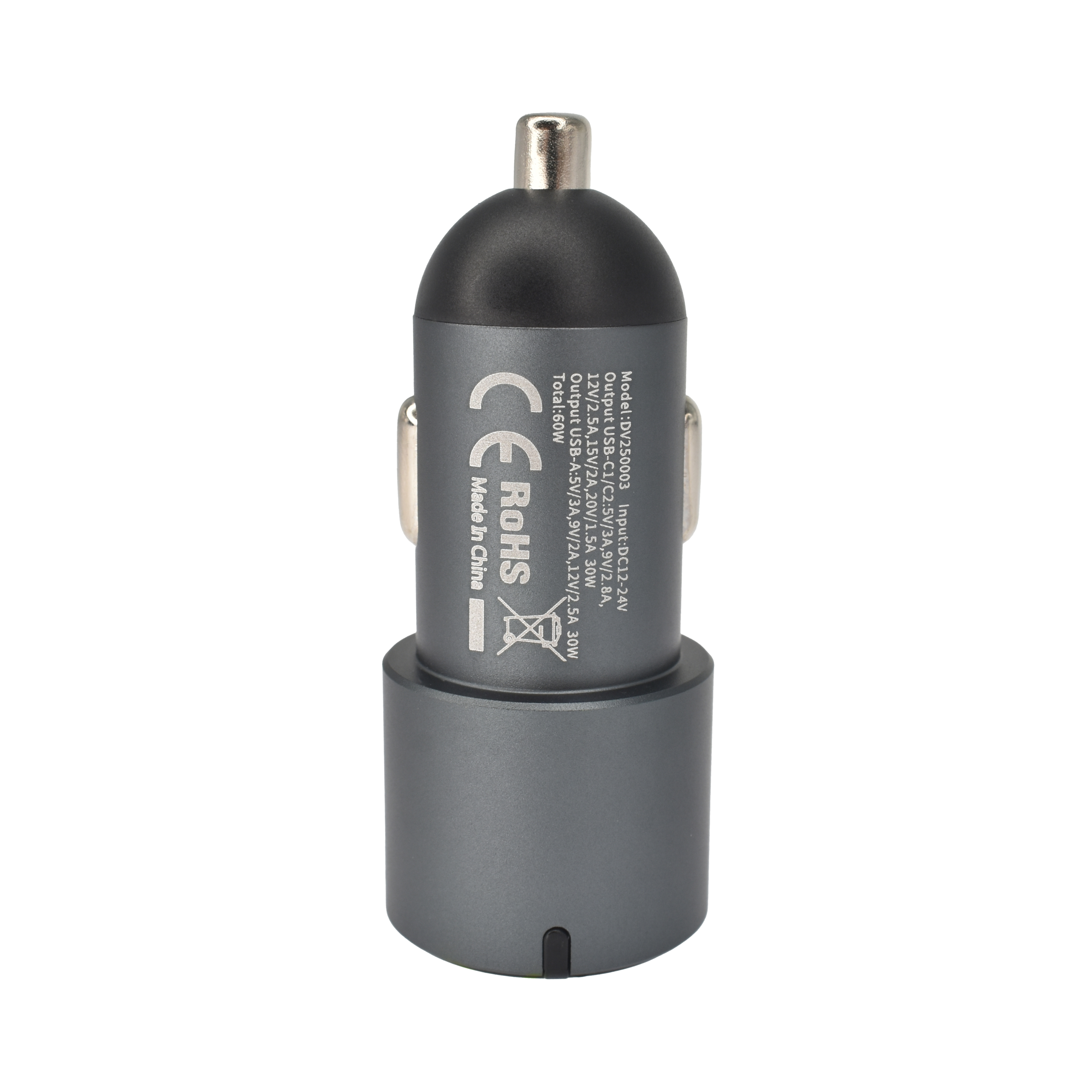 Auto punjač DVICED 60W 1 USB-A, 2 USB-C - Siva-4