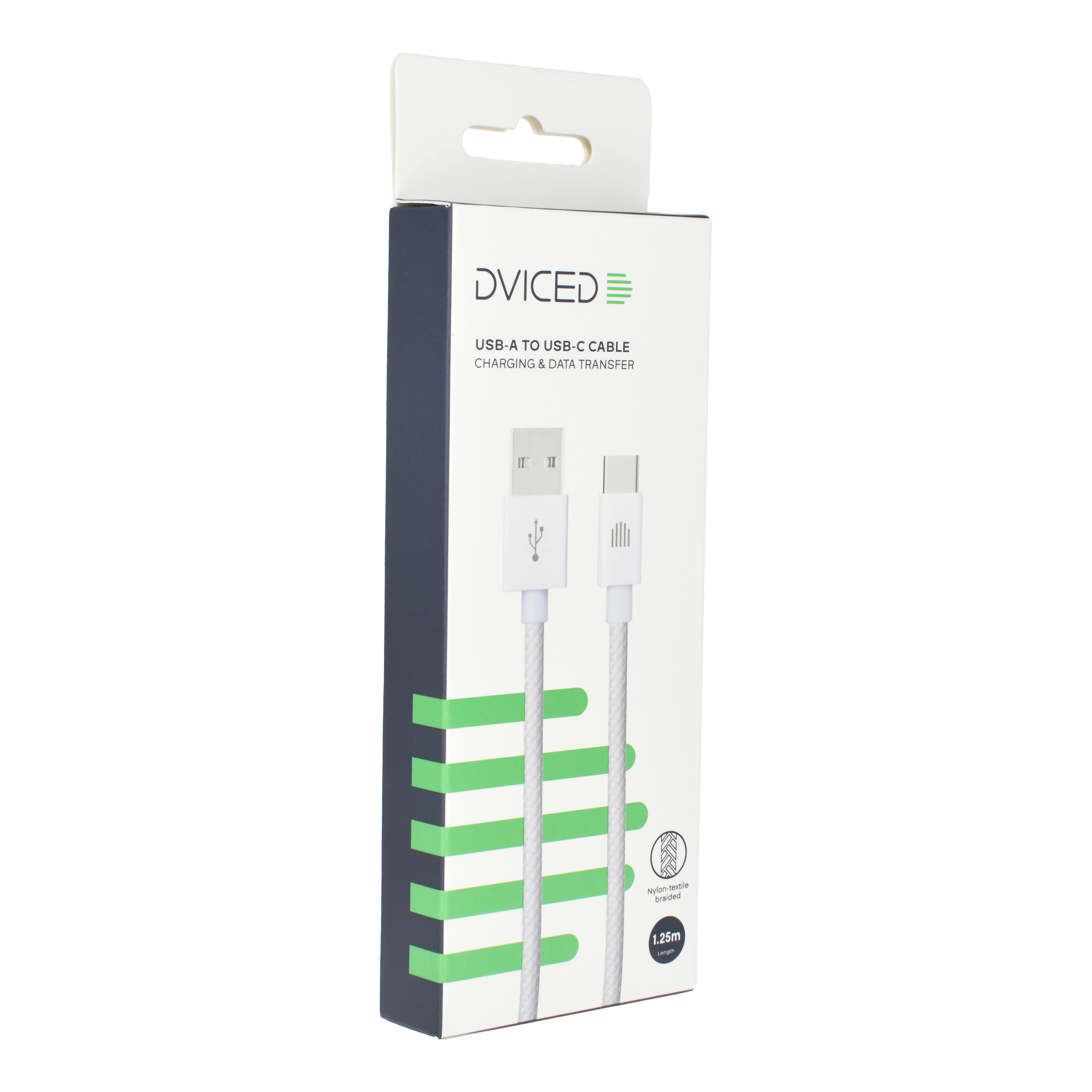 Kabel DVICED USB-A do USB-C, Najlon, Tekstil, 1,25m - Bijeli-3