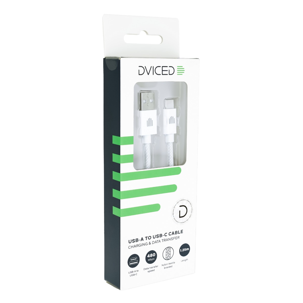 Kabel DVICED USB-A do USB-C, Najlon, Tekstil, 1,25m - Bijeli-4