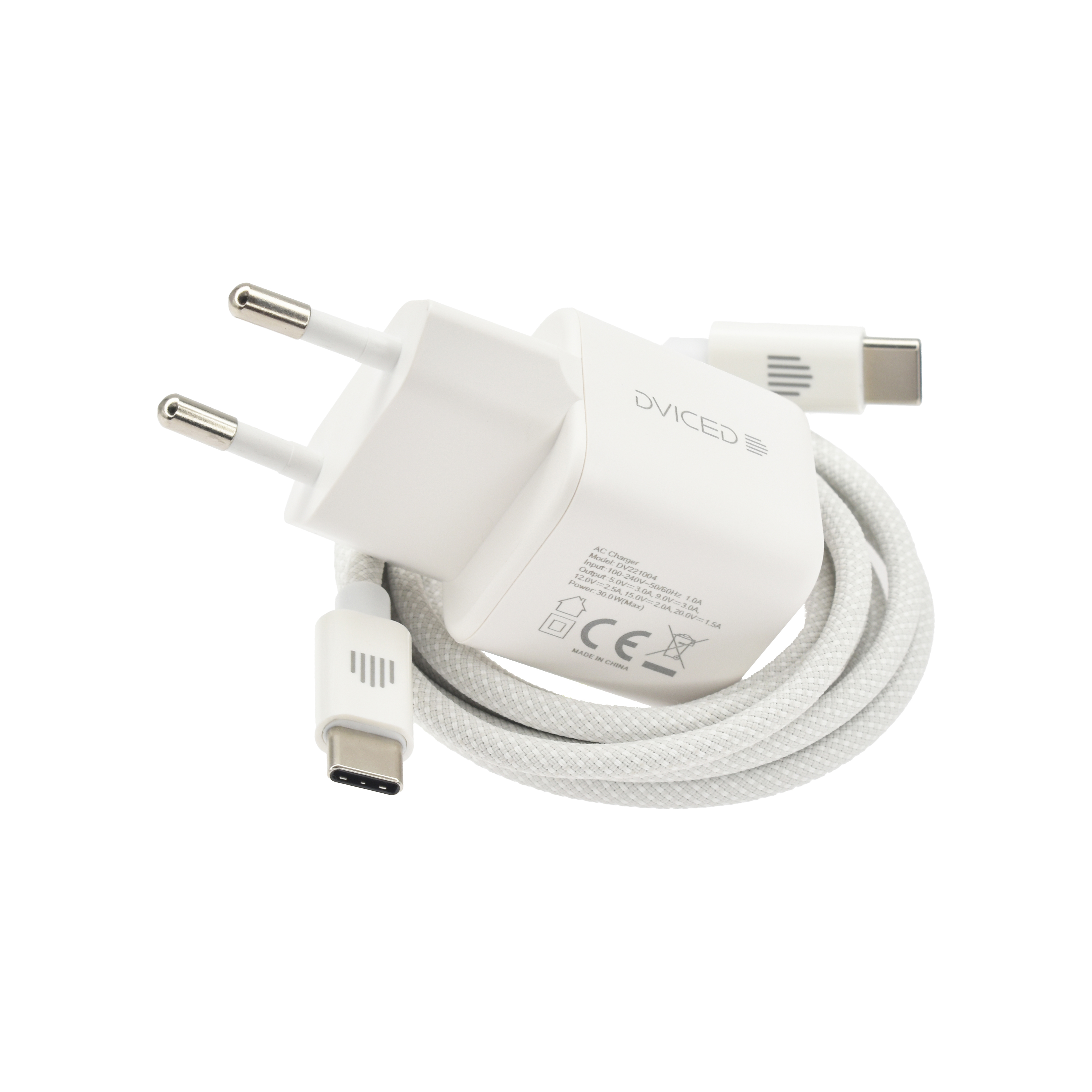 Punjač DVICED Wall charger 30W GaN USB-C EU s kabelom - Bijeli-2