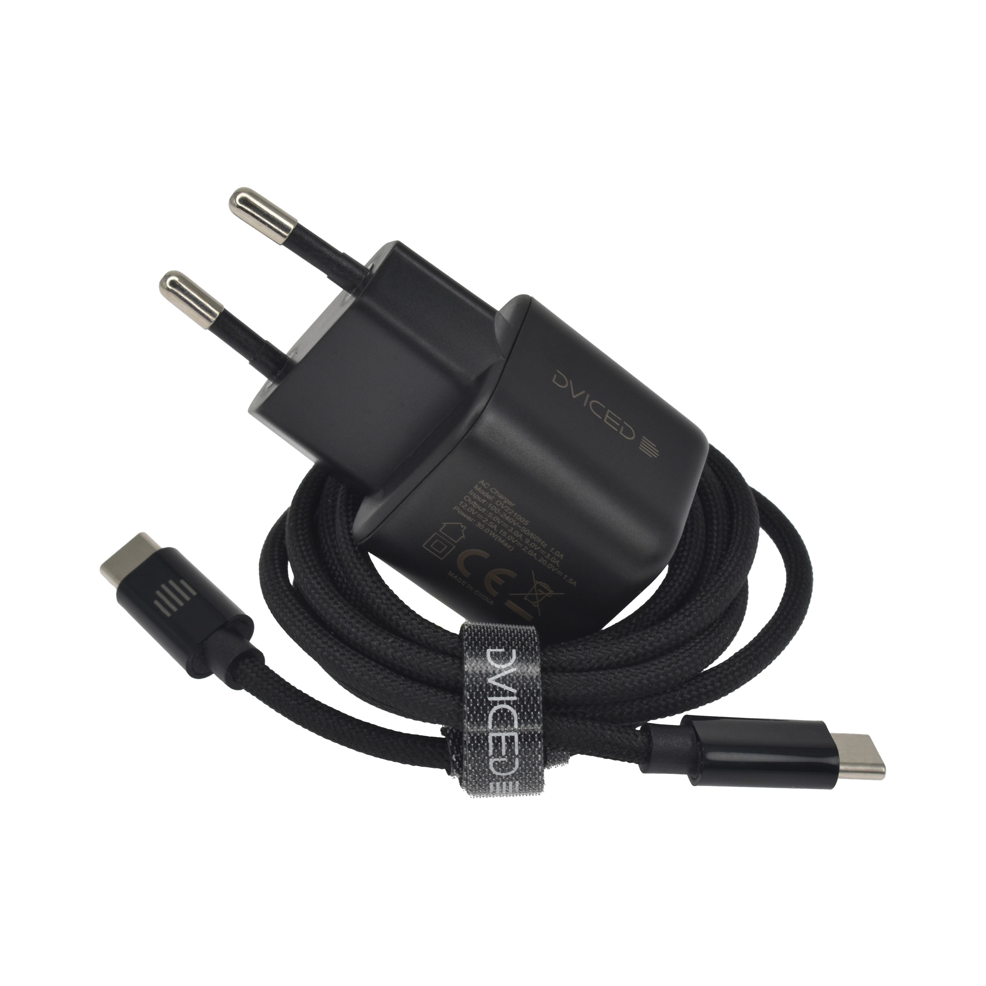Punjač DVICED Wall charger 30W GaN USB-C EU s kabelom - Crni-2