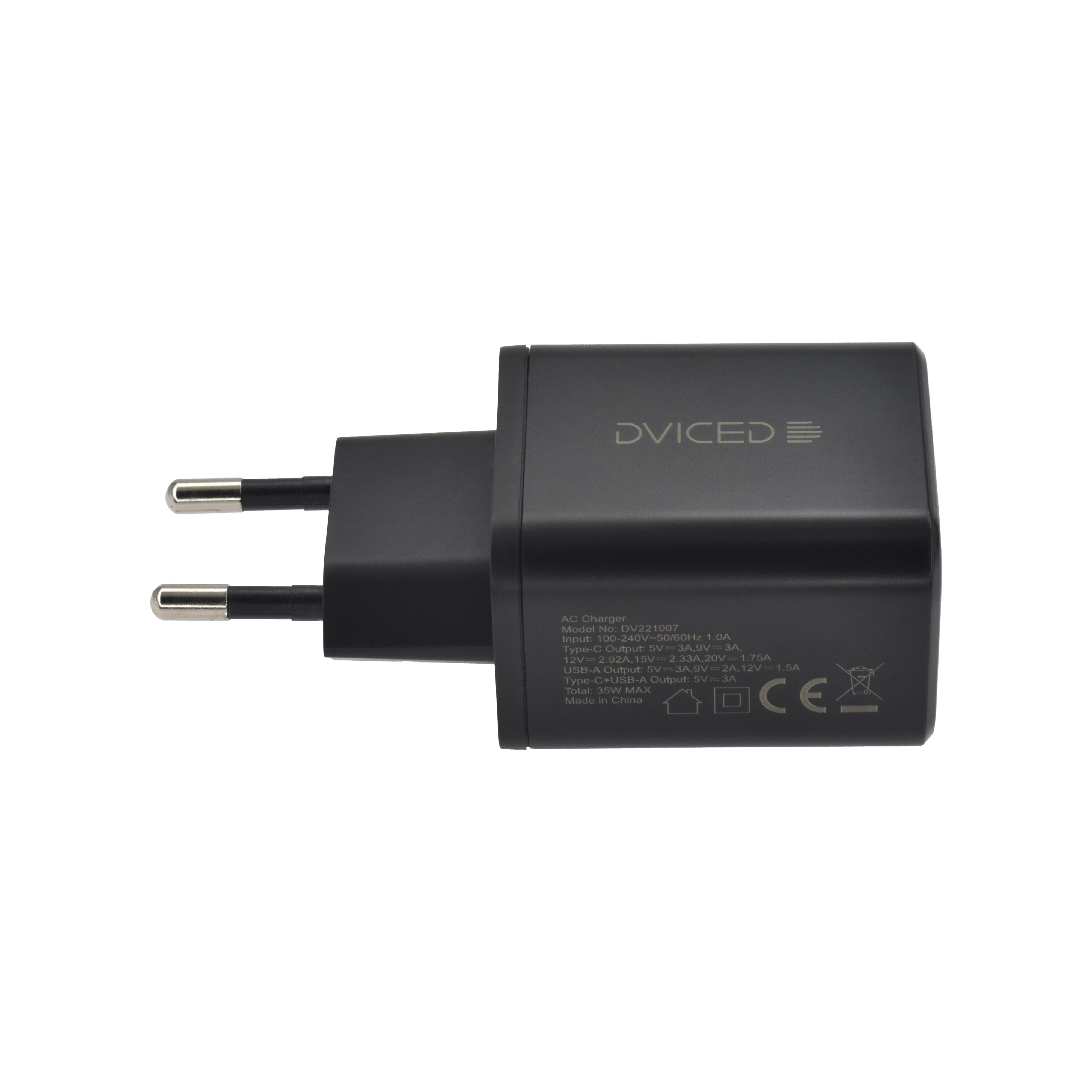 Punjač DVICED Wall charger 35W GaN (1 USB-A, 1 USB-C, EU, Crna)-2
