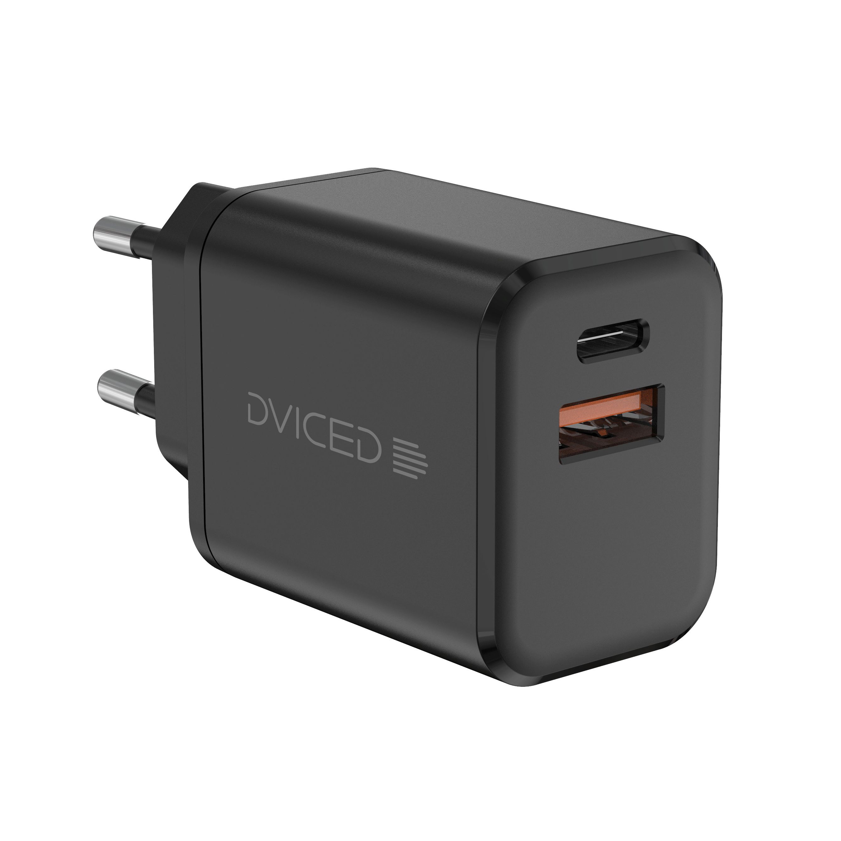 Punjač DVICED Wall charger 35W GaN (1 USB-A, 1 USB-C, EU, s kabelom, crna boja)