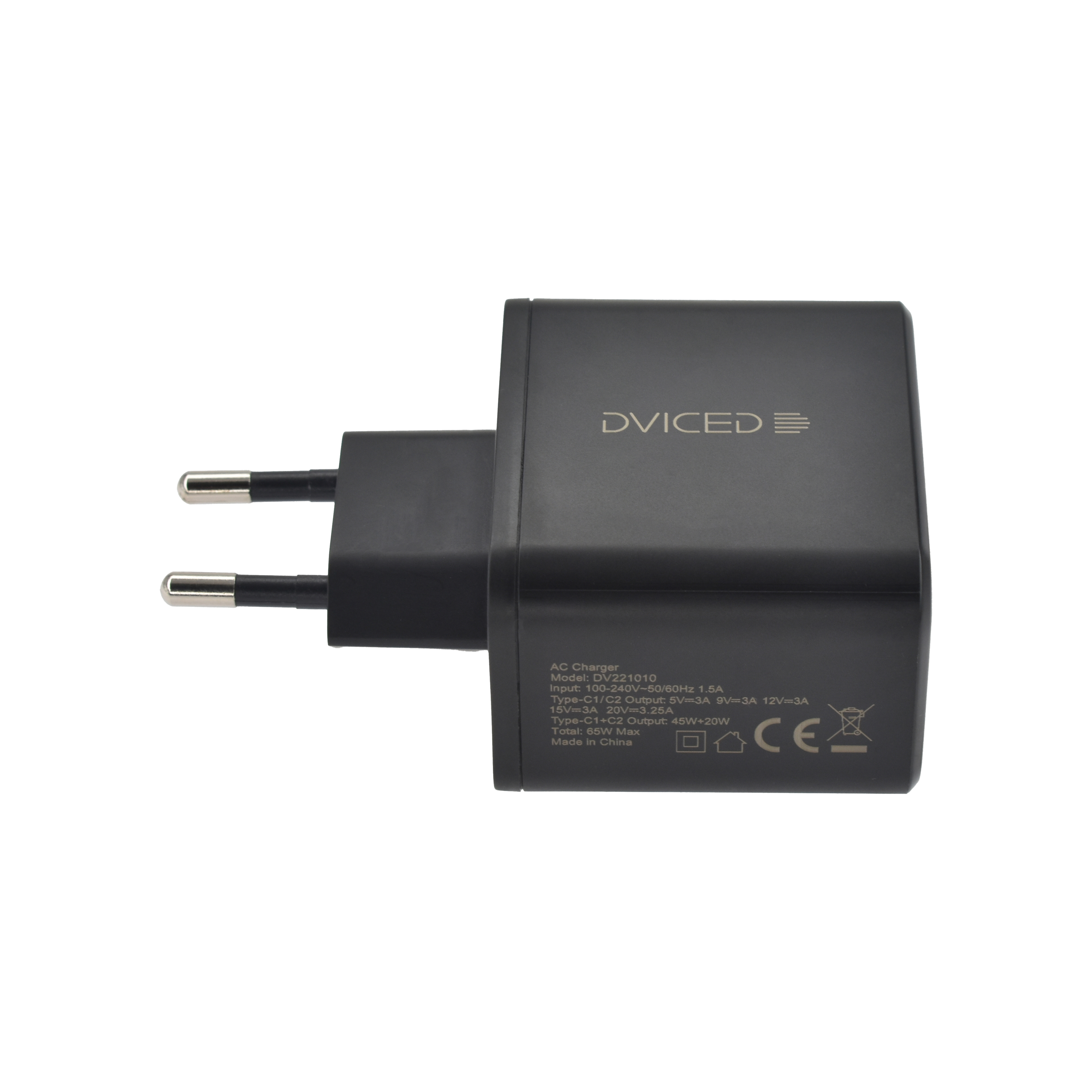 Punjač DVICED Wall charger 65W GaN 2 USB-C EU - Crni-3