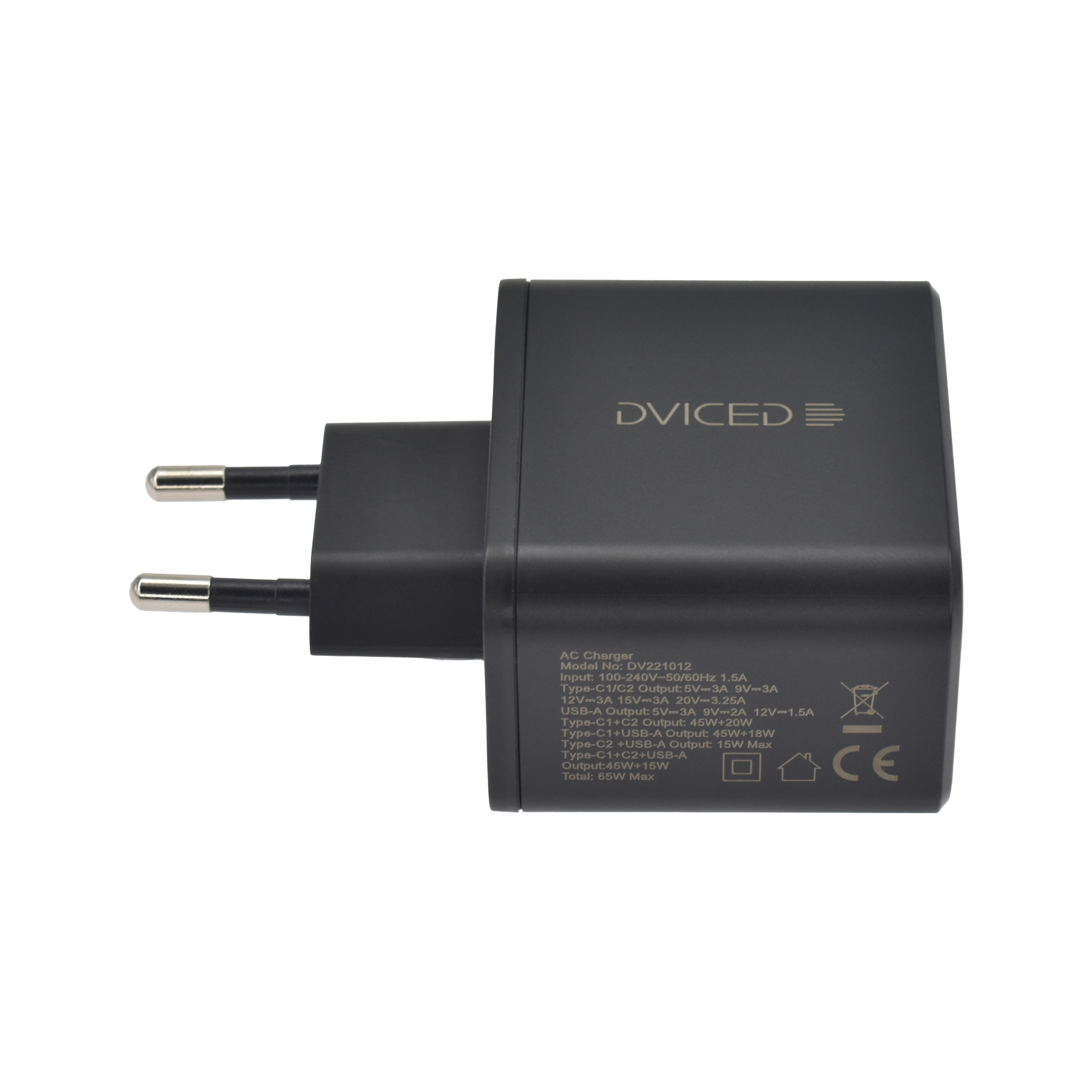 Punjač DVICED Wall charger 65W GaN (1 USB-A, 2 USB-C, crna boja)-3
