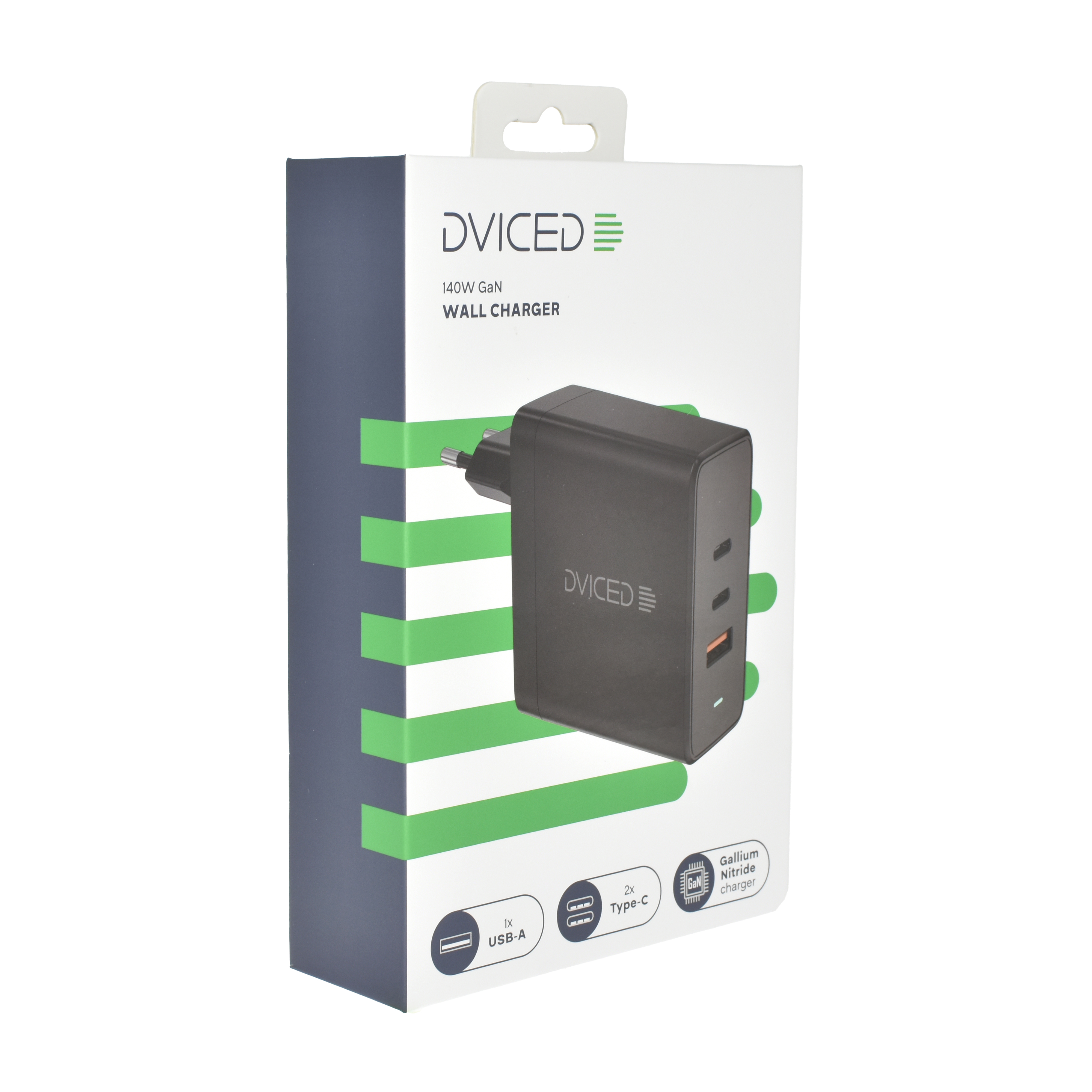 Punjač DVICED Wall charger 140W GaN (2 USB-C, USB-A, EU, crna boja)-2