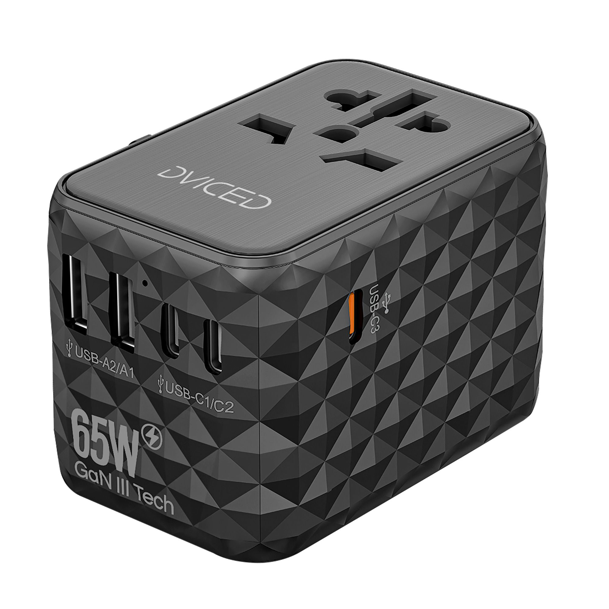 Univerzalni putni adapter DVICED 65W GaN - Crni-0