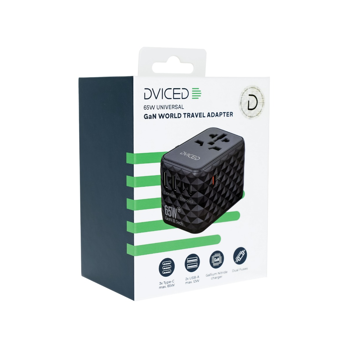 Univerzalni putni adapter DVICED 65W GaN - Crni-7