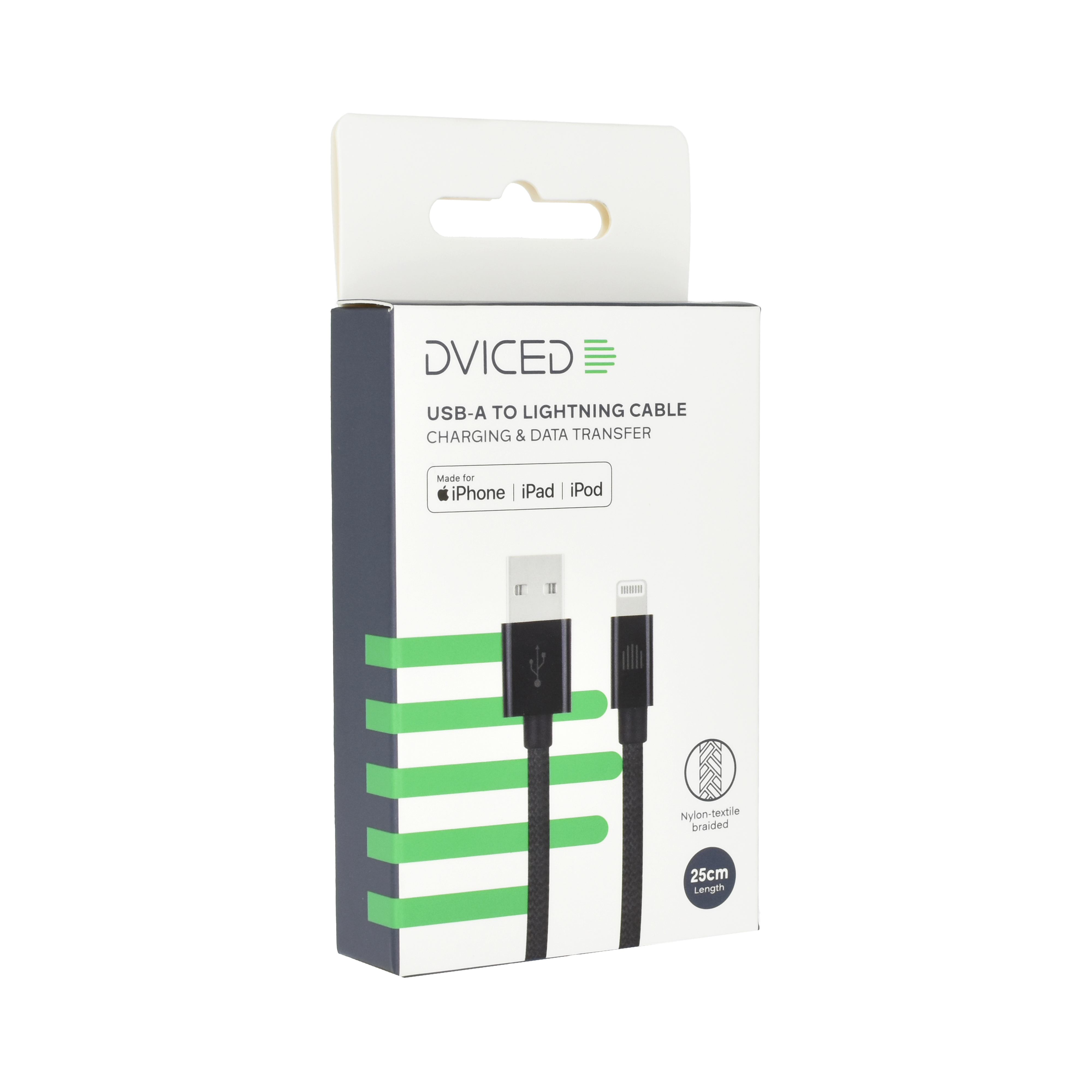 Kabel DVICED USB-A do Lightning Nylon Textile 0,25m - Crni-2